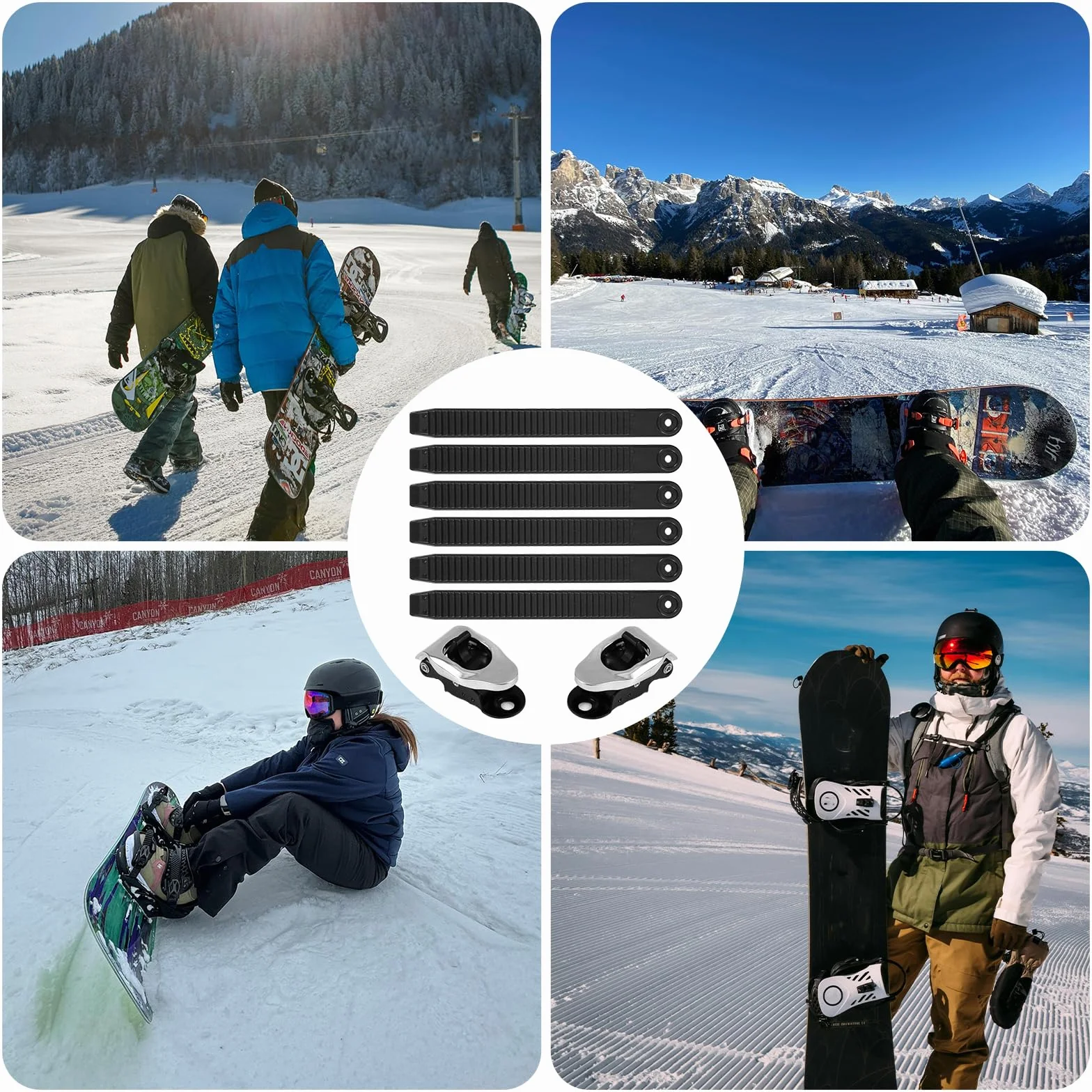 Correas de Snowboard Gosknor 6uds con Hebillas, Correas de Sujeción Elástica para Fijación de Snowboard