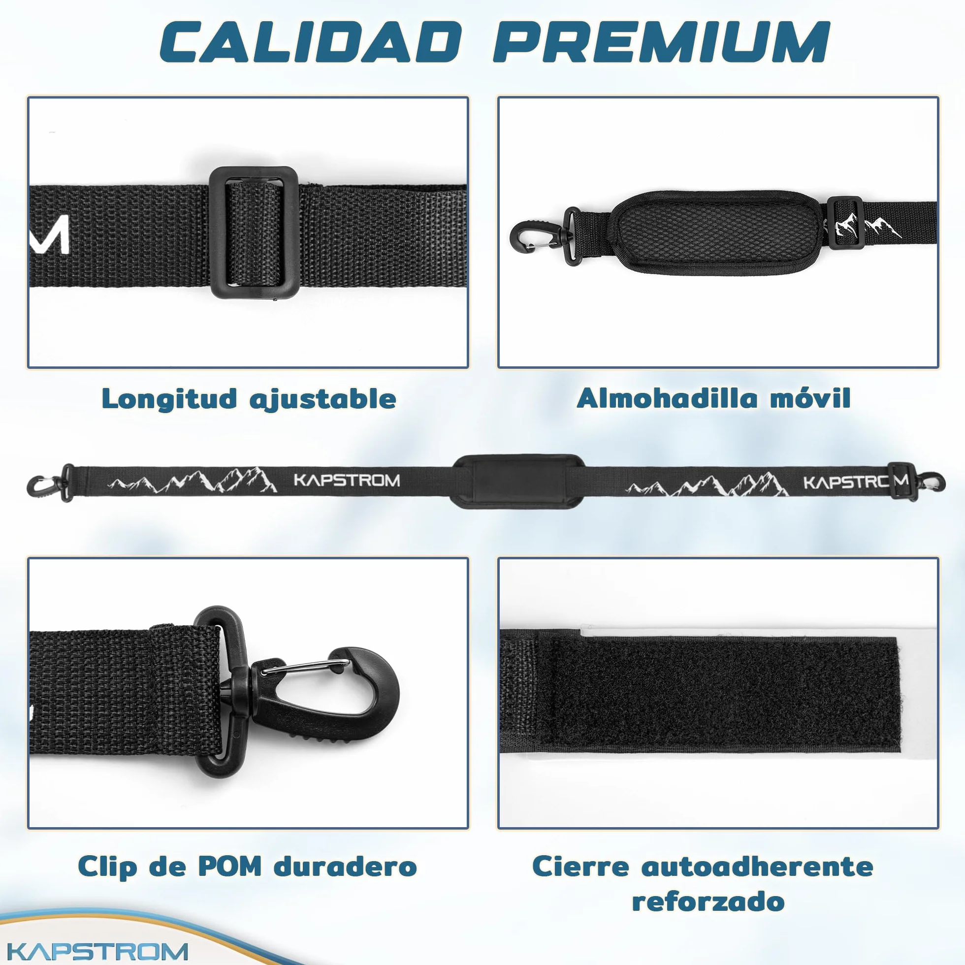 Correas para esquís y portabastones Negro Ajustable Correa de Hombro Acolchada