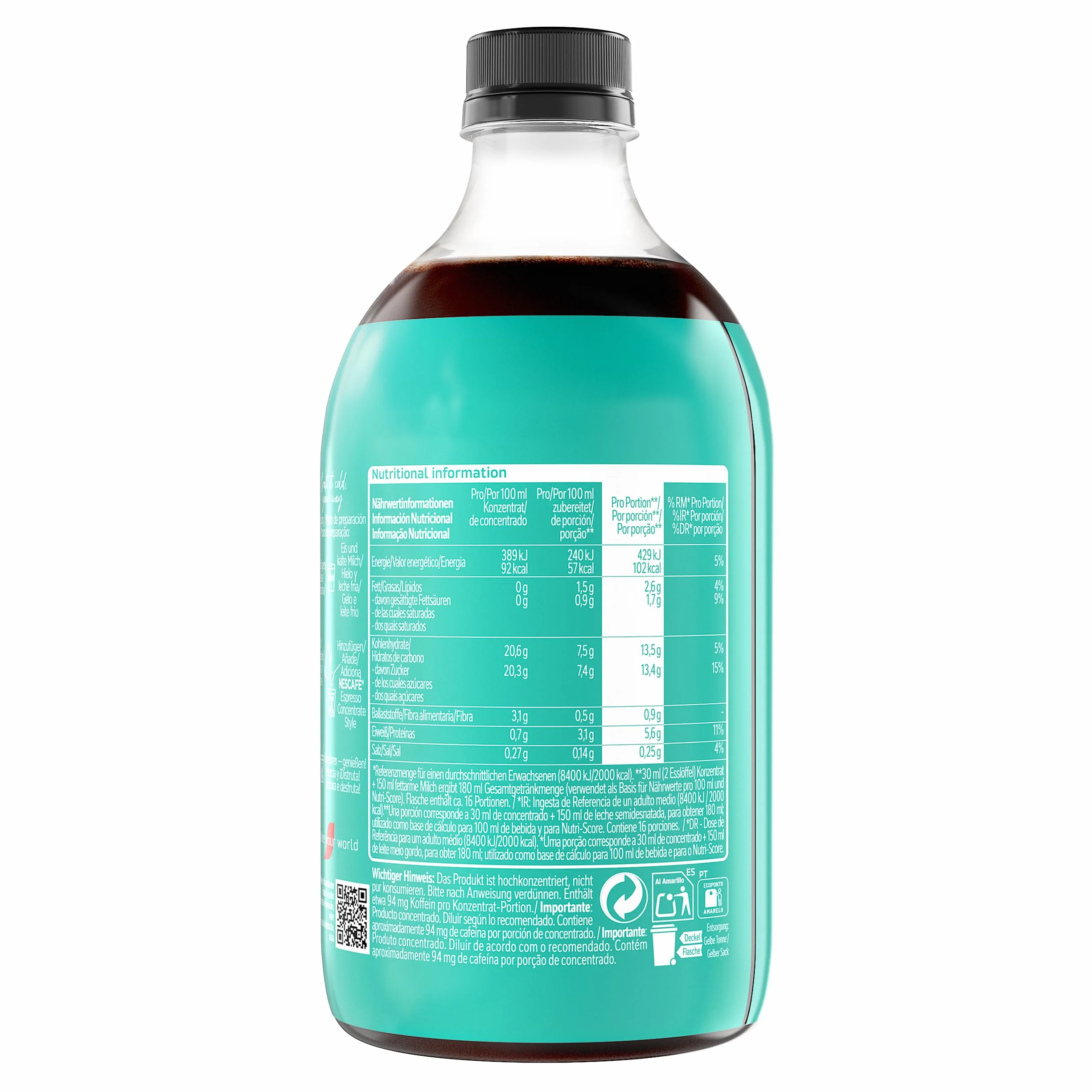 NESCAFÉ Espresso Concentrate Vainilla, con café Arábica y sabor vainilla, Concentrado de café líquido para iced coffee y lattes, Botella 500 ml