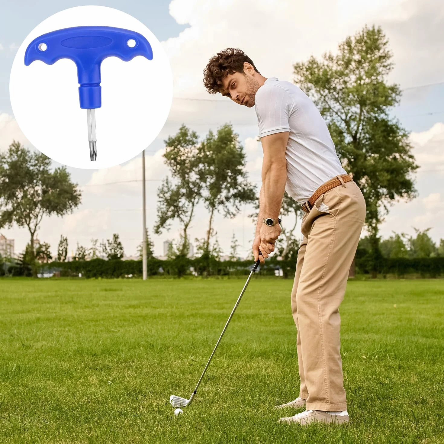 Llave de Golf Ajustable, Herramienta de Golf de Acero Inoxidable con Mango de Plástico