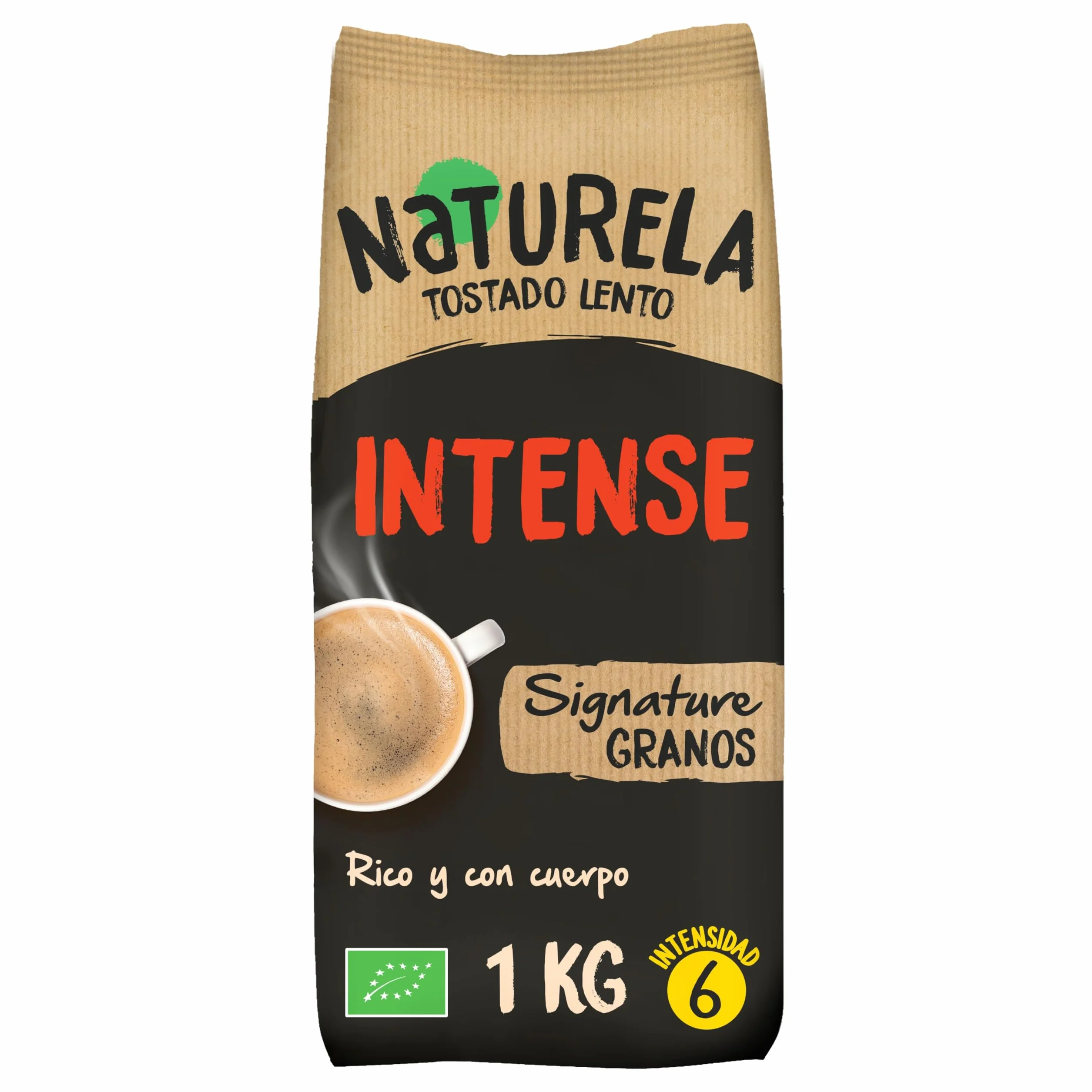 NATURELA Café Ecológico en Grano | Torrefacción Lenta 100% Arabica y Robusta | Mezcla premium exclusiva para espresso, prensa francesa o café de filtro - Bolsa de 1 kg