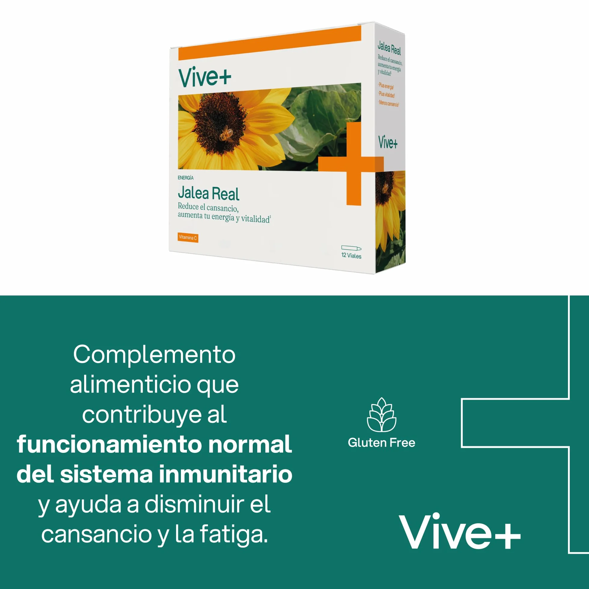 Vive+ Jalea Real – 12 Viales – Suplemento Energético Natural con Vitamina C – Refuerza el Sistema Inmunológico y Reduce el Cansancio – Fórmula Concentrada para Vitalidad y Bienestar