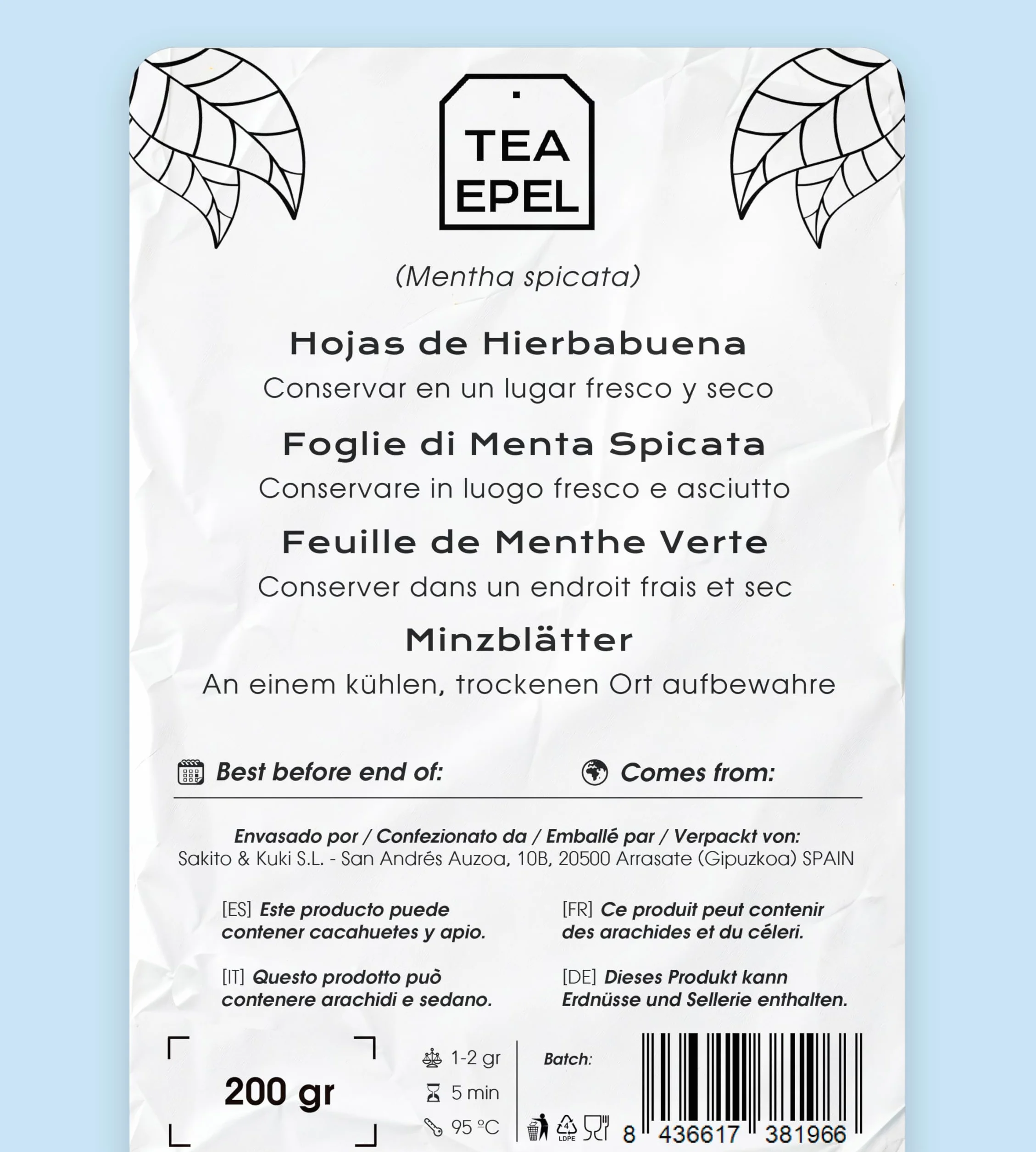 Hierbabuena 200 gr - Te de Hojas de Hierbabuena Cortadas - Infusion de Menta - Te de menta - Infusiones a Granel - Infusión de Hierbas - Propiedades Naturales