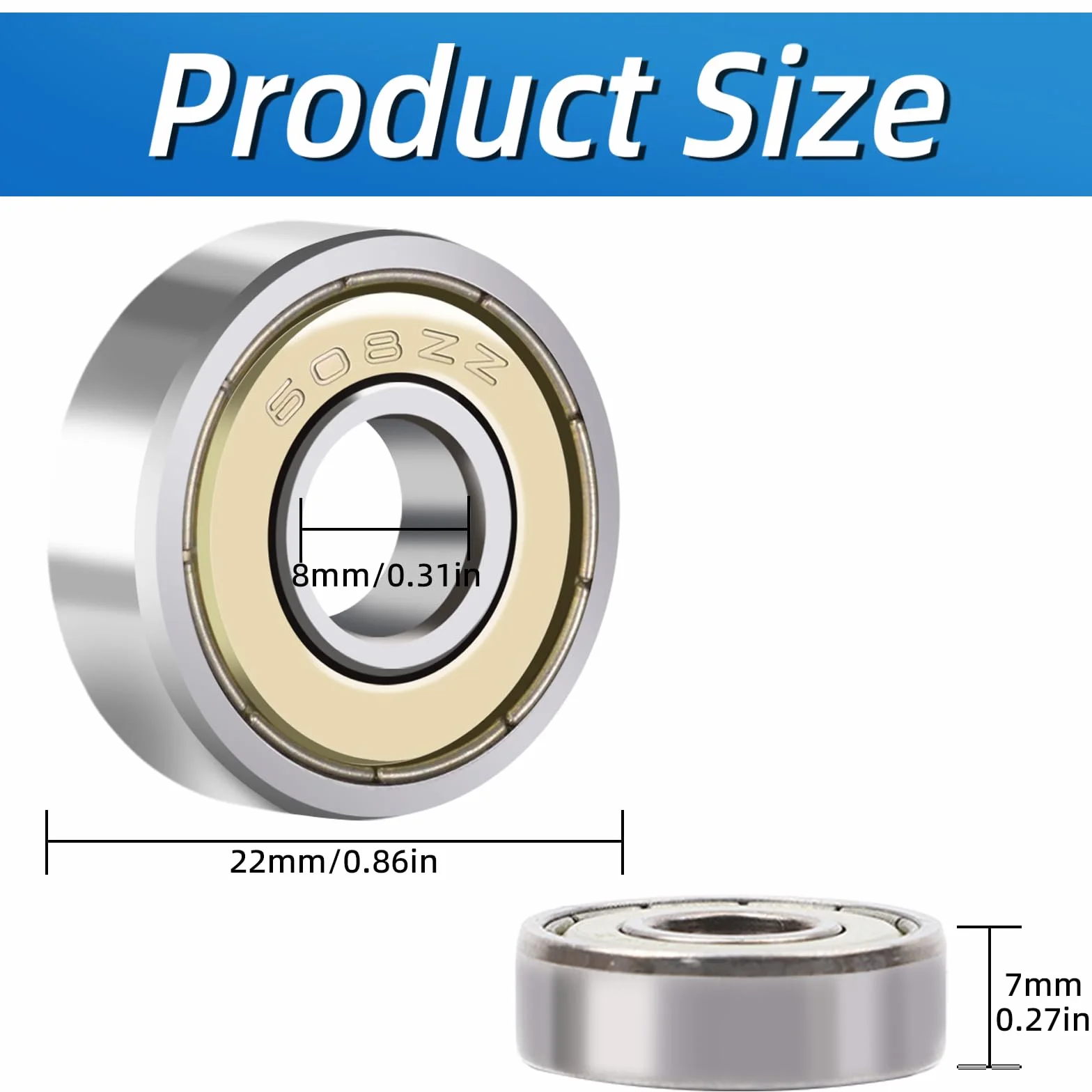 Rodamientos de bolas 608 ZZ 8x22x7 mm doble blindado metal miniatura 40 unidades