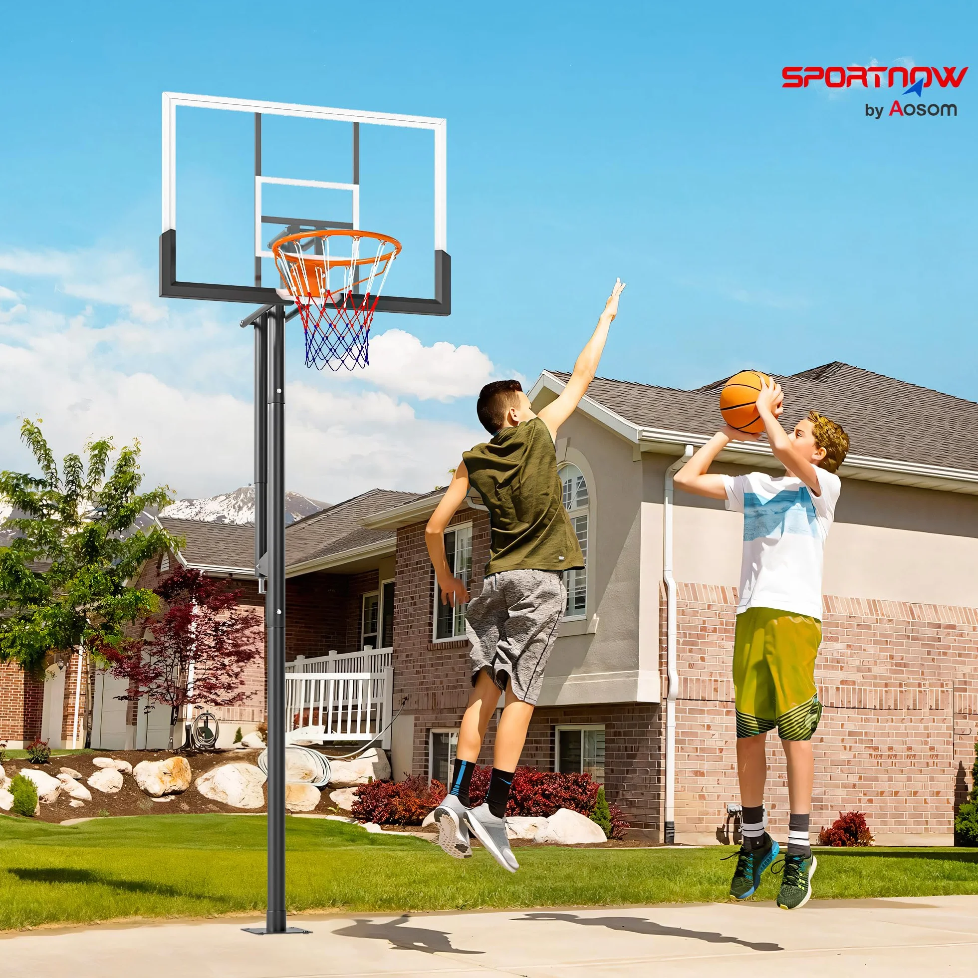 SPORTNOW Canasta de Baloncesto Exterior Altura Ajustable 230-305 cm Tablero Irrompible 120 cm Aro 48 cm