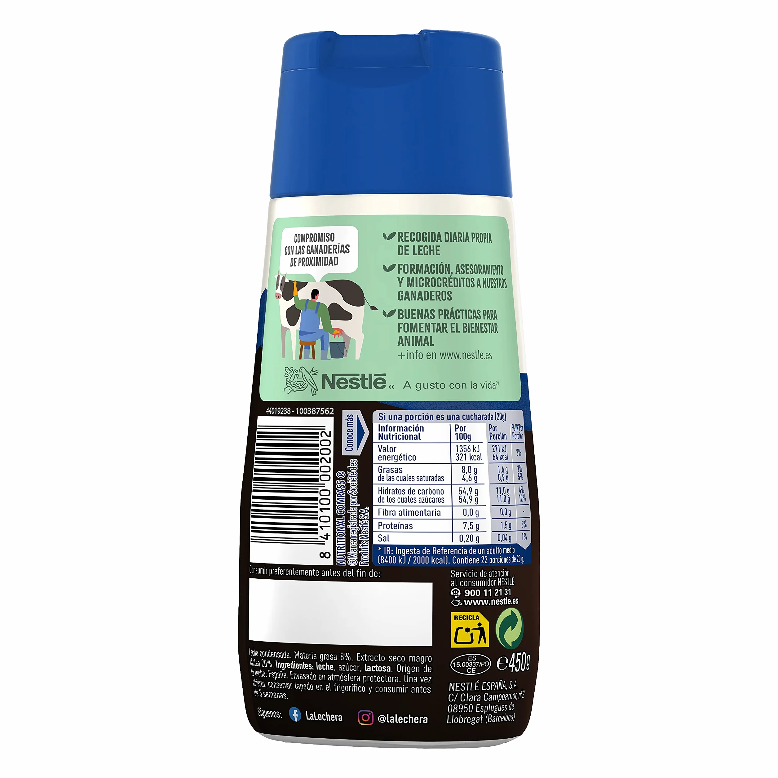 Nestlé La Lechera Leche condensada, Botella sirve fácil - 450 gr