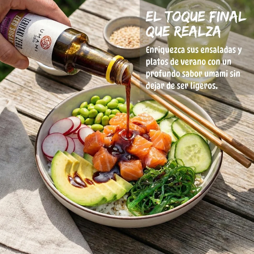 Umami Salsa Teriyaki Zero 250ml - Sin Azúcares Añadidos, Cero Calorías, Low Carb - Ideal para Dieta Keto y Fitness - Aderezo para Pollo, Salmón y Verduras - Sabor Japonés Auténtico