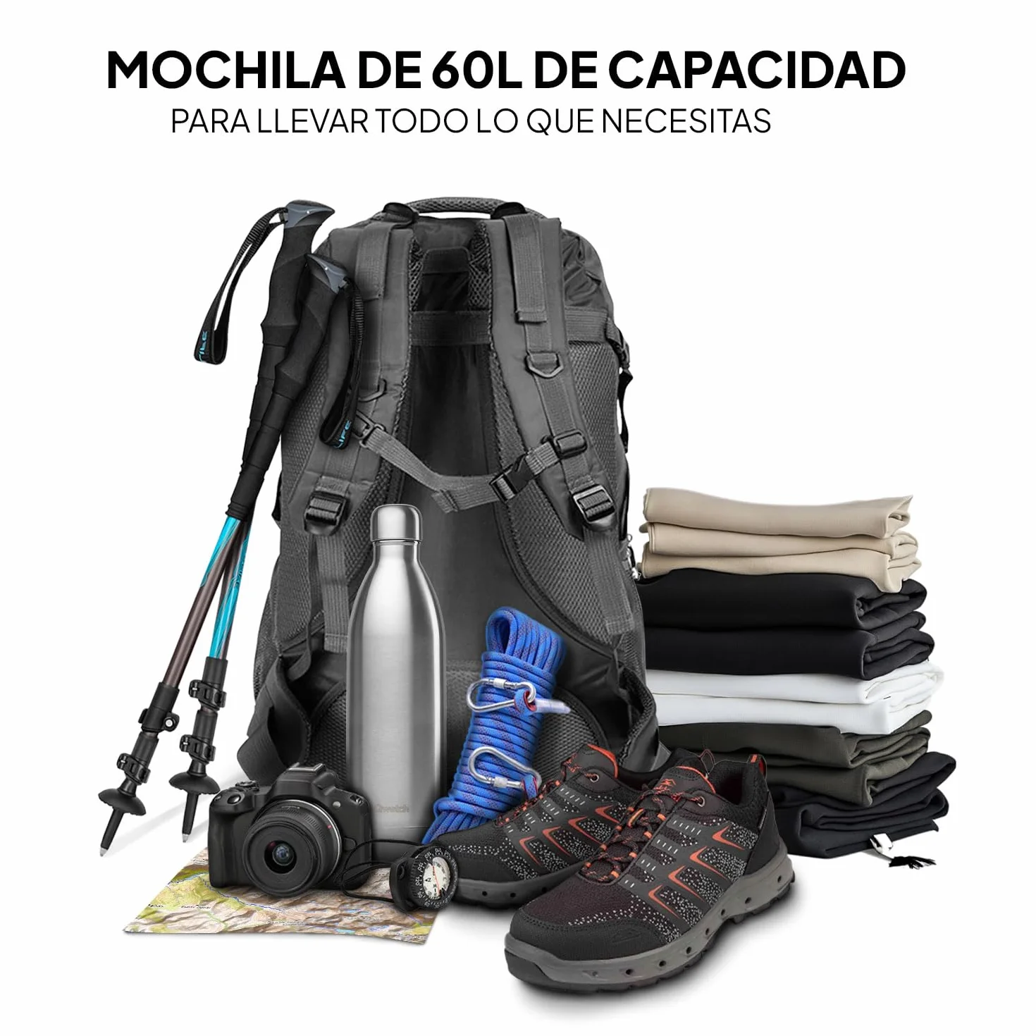 OcioDual Mochila Senderismo 60 Litros, Mochila Trekking, Ligera, Azul