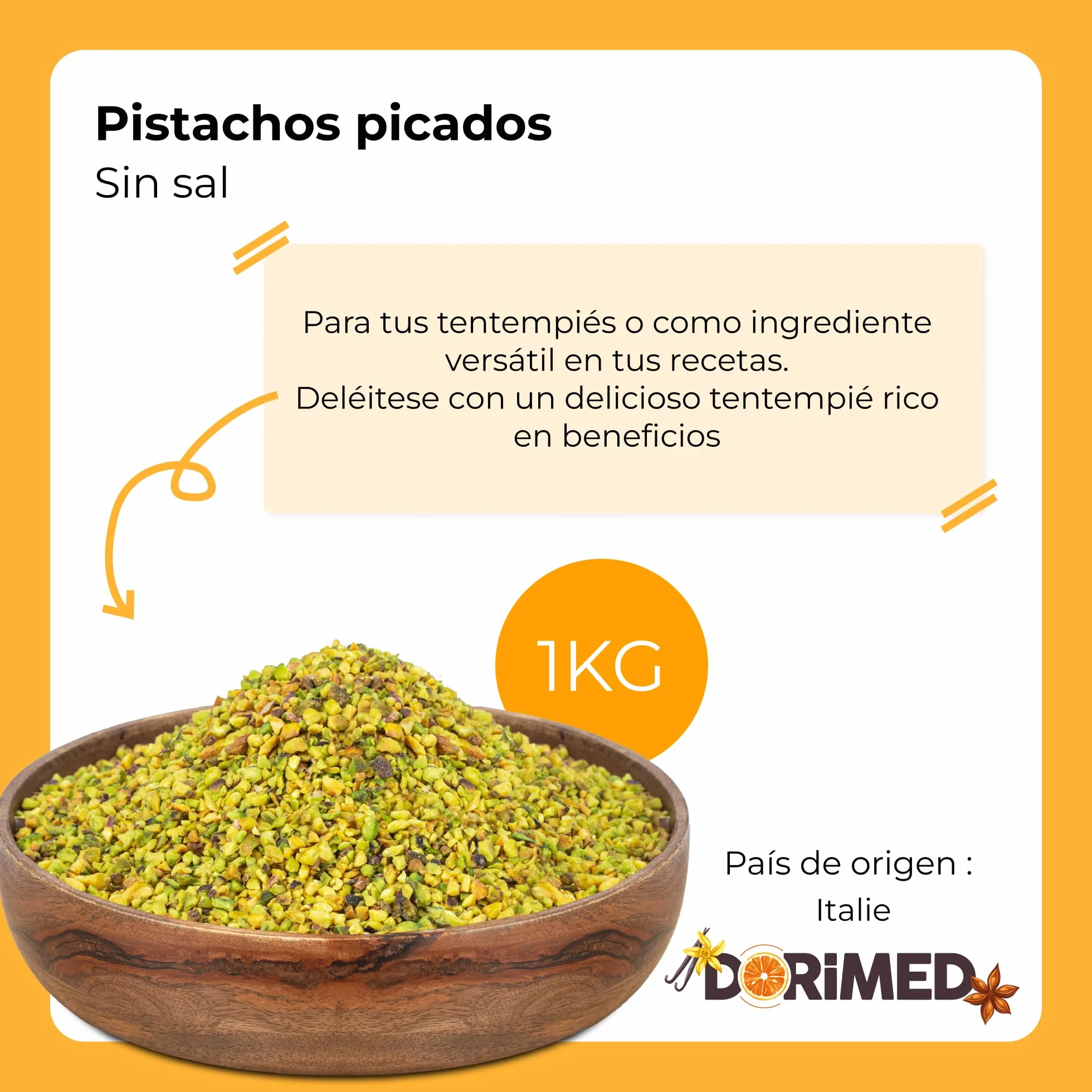 Pistachos Picados y Crudos | Sin Sal | 1 Kg de pistachos de origen natural | Vegano y vegetariano | Sin cáscara | Pelados y frescos | No tostados | Dorimed