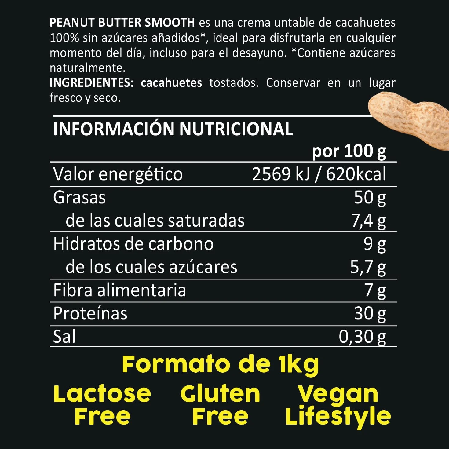 Crema De Cacahuete Smooth 1kg - Peanut Butter 100% Natural - Calidad Italiana - Crema De Cacahuete Sin Azucar Añadidos - Sin Aceite De Palma - Mantequilla De Cacahuete Para Untar