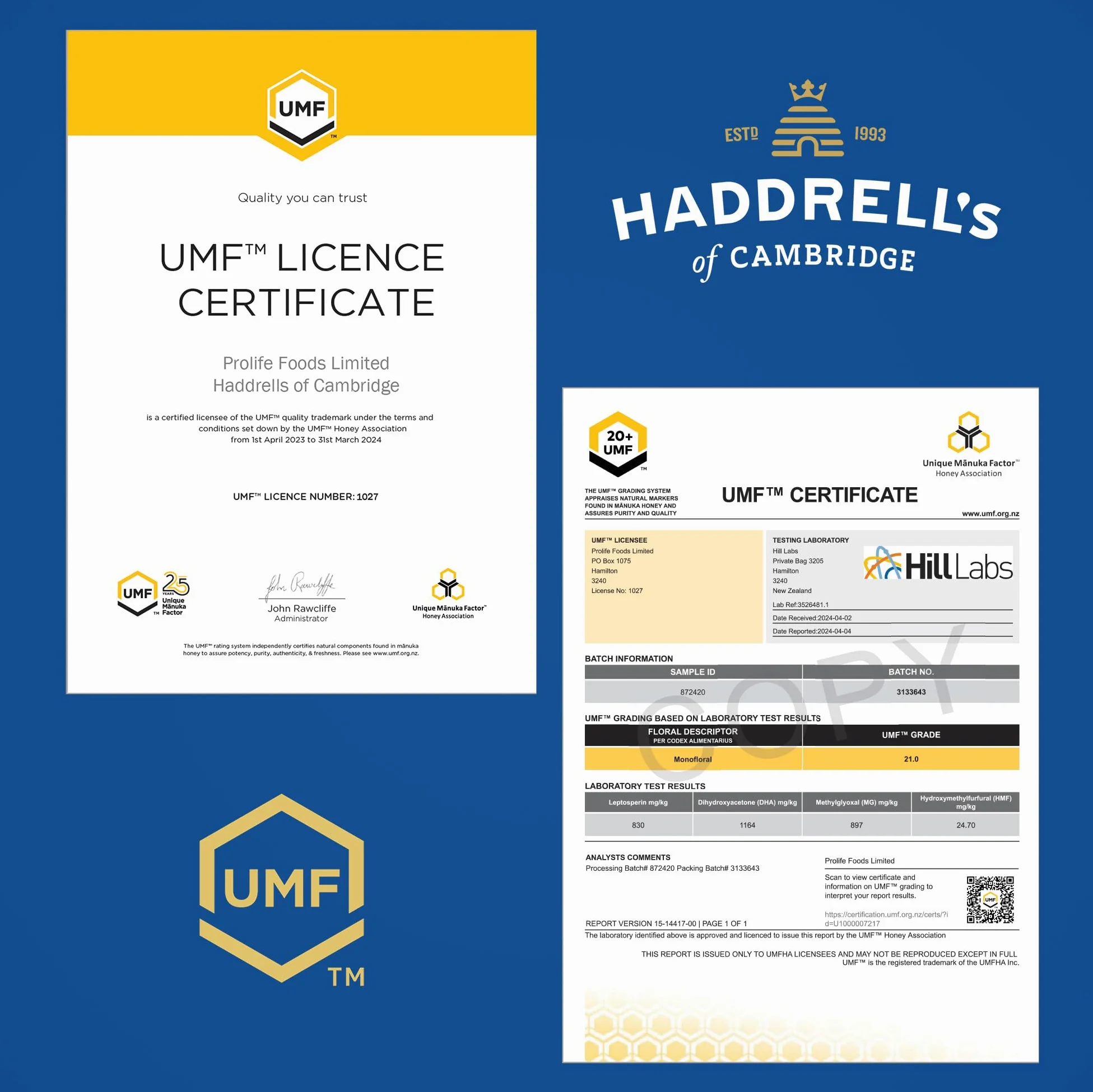 Haddrells of Cambridge Miel de Manuka MGO 800+ (UMF 20+) 500g - Miel certificada de Nueva Zelanda - Rica en metilglioxal - Sostenible, cruda y con un alto contenido en MGO