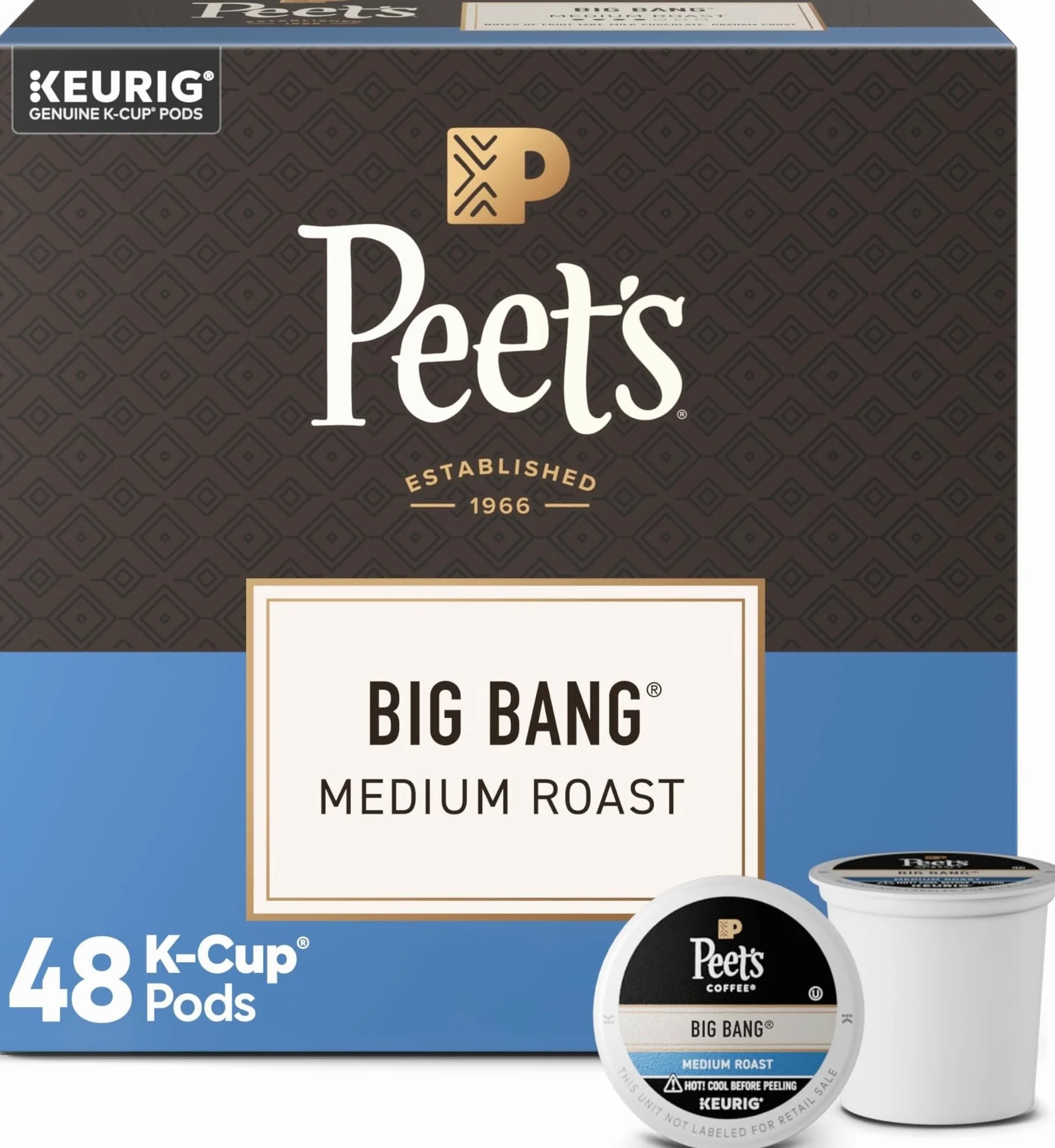 Peet's Coffee, Cápsulas Keurig K-Cup de tostado medio, 100% café arábica - Big Bang 48 unidades (1 caja de 48 cápsulas)