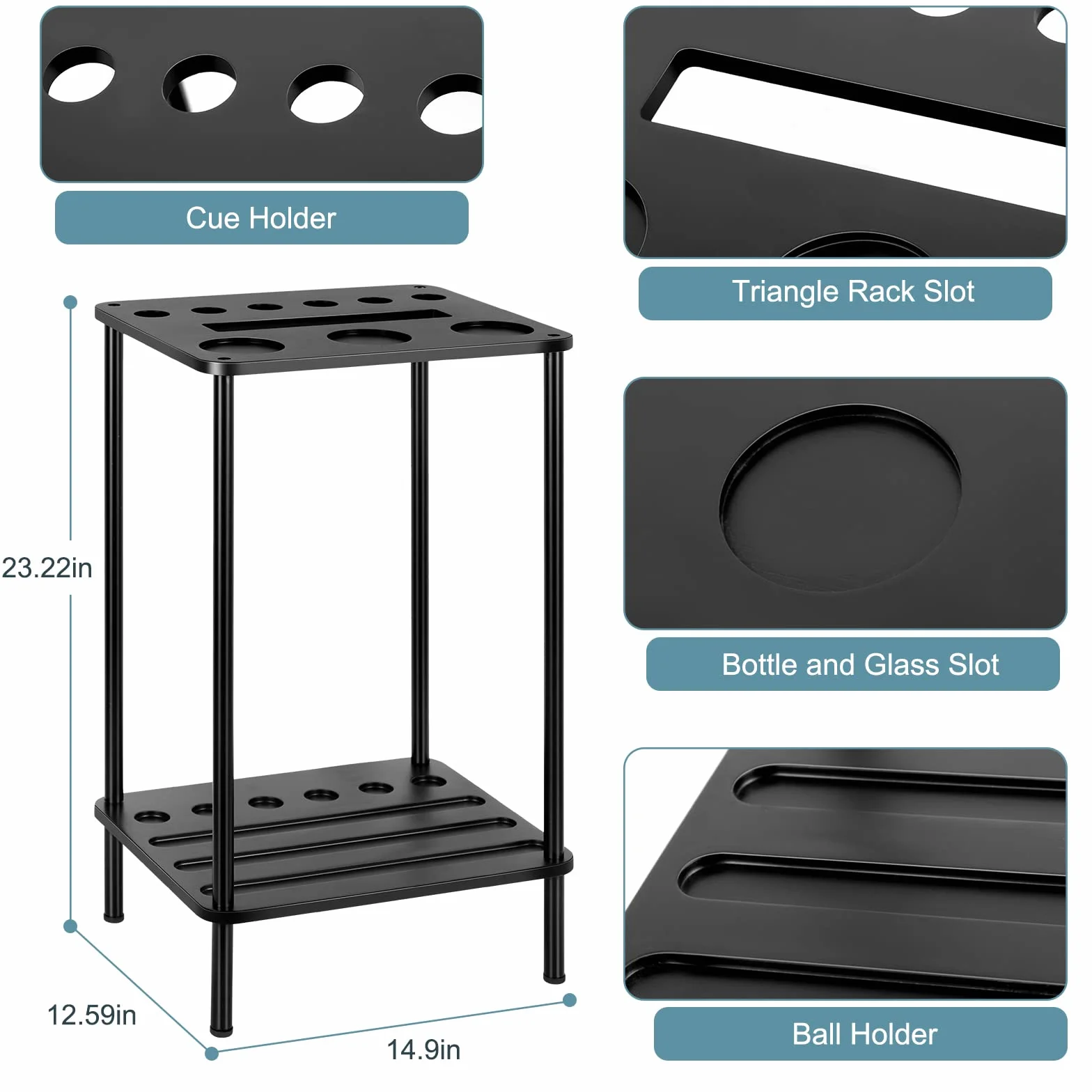 Soporte para palos de billar, capacidad para 6 tacos, negro