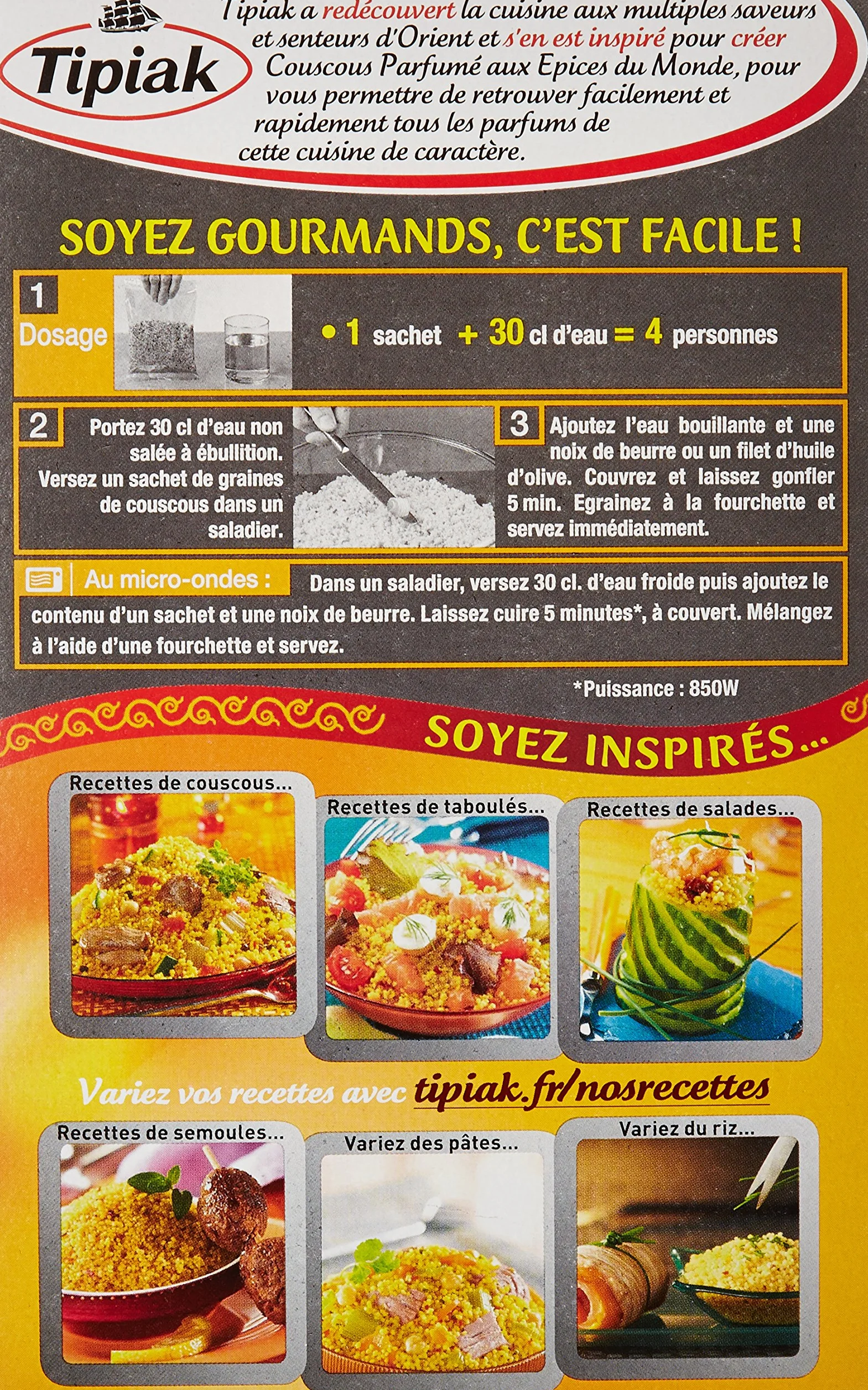 Tipiak Graine de Couscous Parfumé aux Épices du Monde 500 g