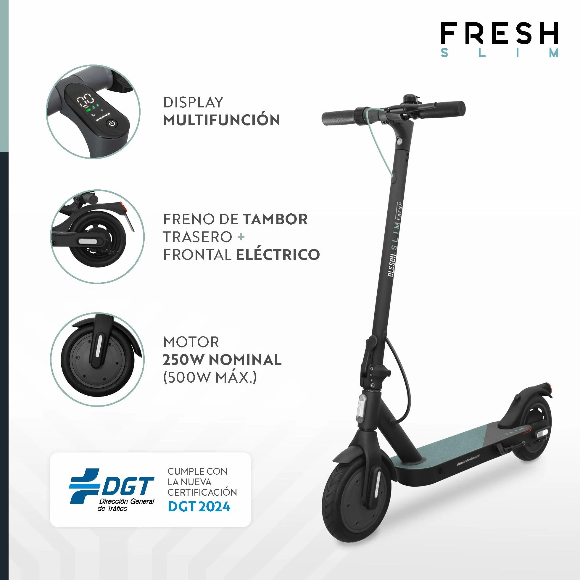 OLSSON Patinete Eléctrico Adulto Homologado DGT 350W 500W 36V Batería Regeneración Frenar Autonomía 18-38km Plegable App Smartphone Control Crucero