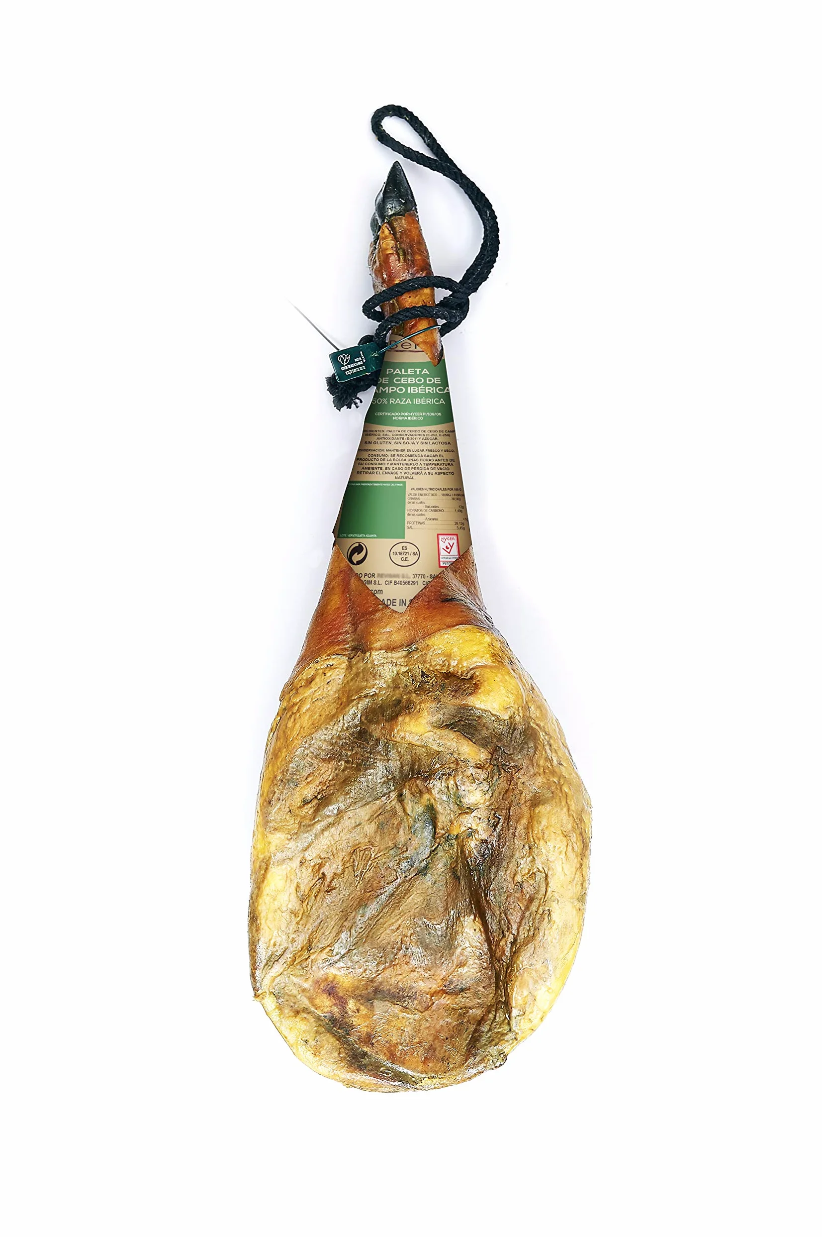 Paleta Ibérica de Cebo de Campo Pata Entera con Hueso 50% Raza Ibérica 4,5–5 kg — Curación +28 Meses — Cert. Hycer — Guijuelo Salamanca — aBeiou