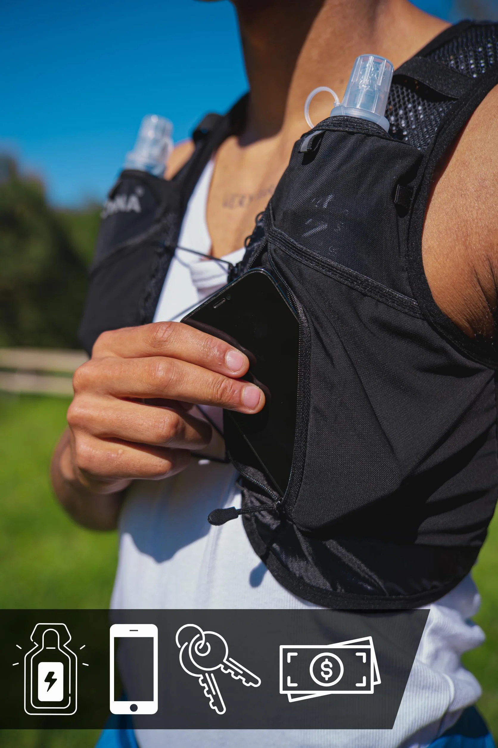Chaleco Hidratación Trail Running Light Edition V1 con 2 Soft Flask 500ml, Mochila de Correr Hombre Mujer