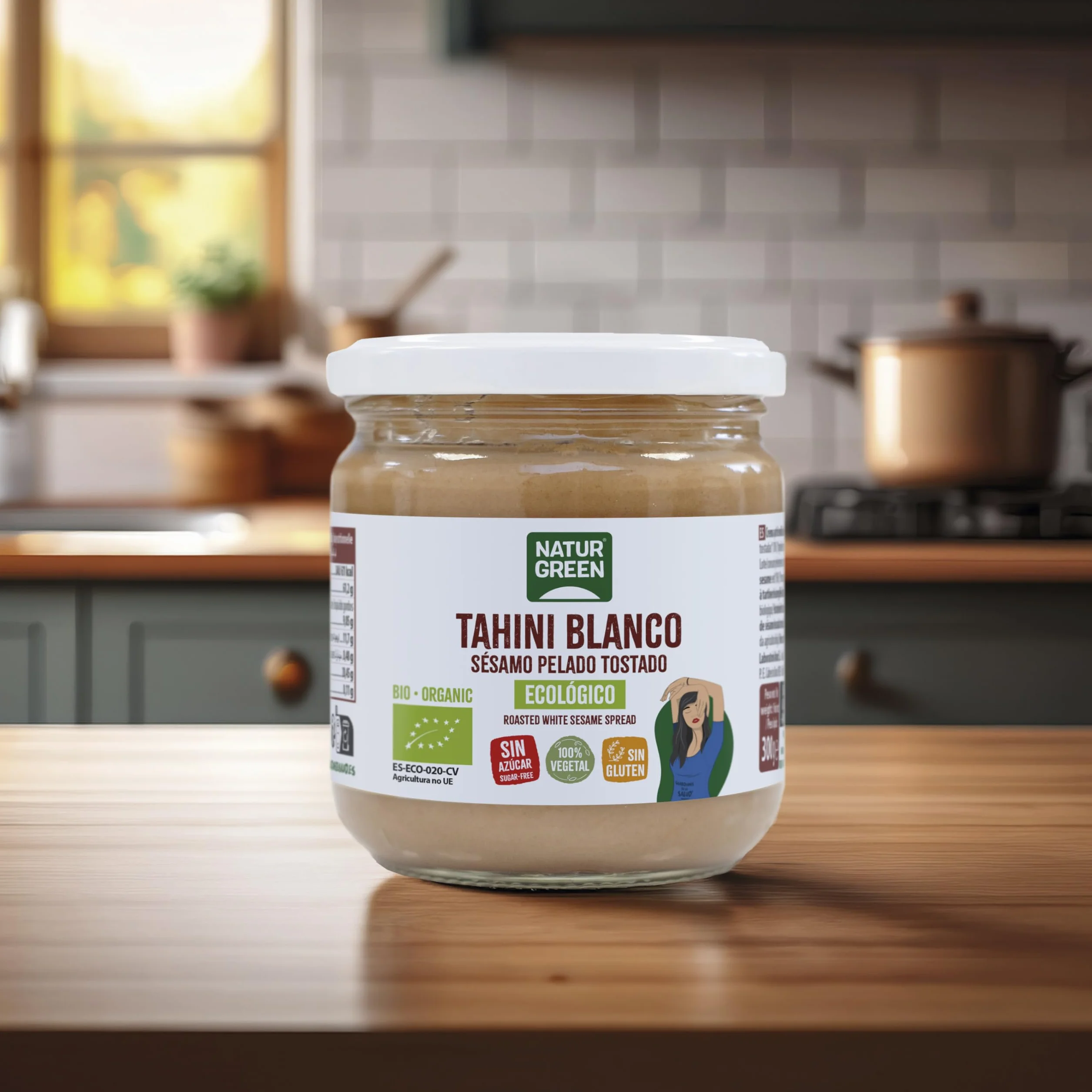 NaturGreen - Tahini Pasta de Sésamo Tostado Bio, Tahín Puré Ecológico, Elaborado con Semillas de Sésamo - 300 g