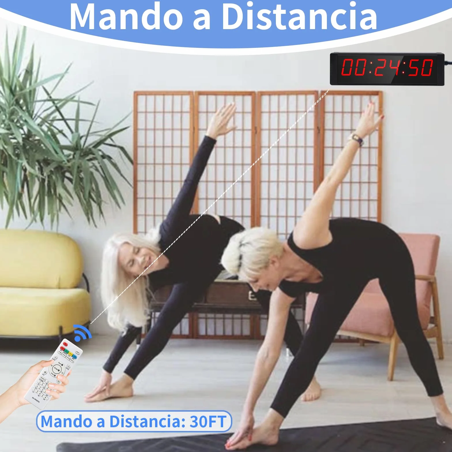 Gym Timer Digital 12/24H con Botón Inicio/Parada y Mando a Distancia, Cronómetro Deportivo con Soporte para Fitness