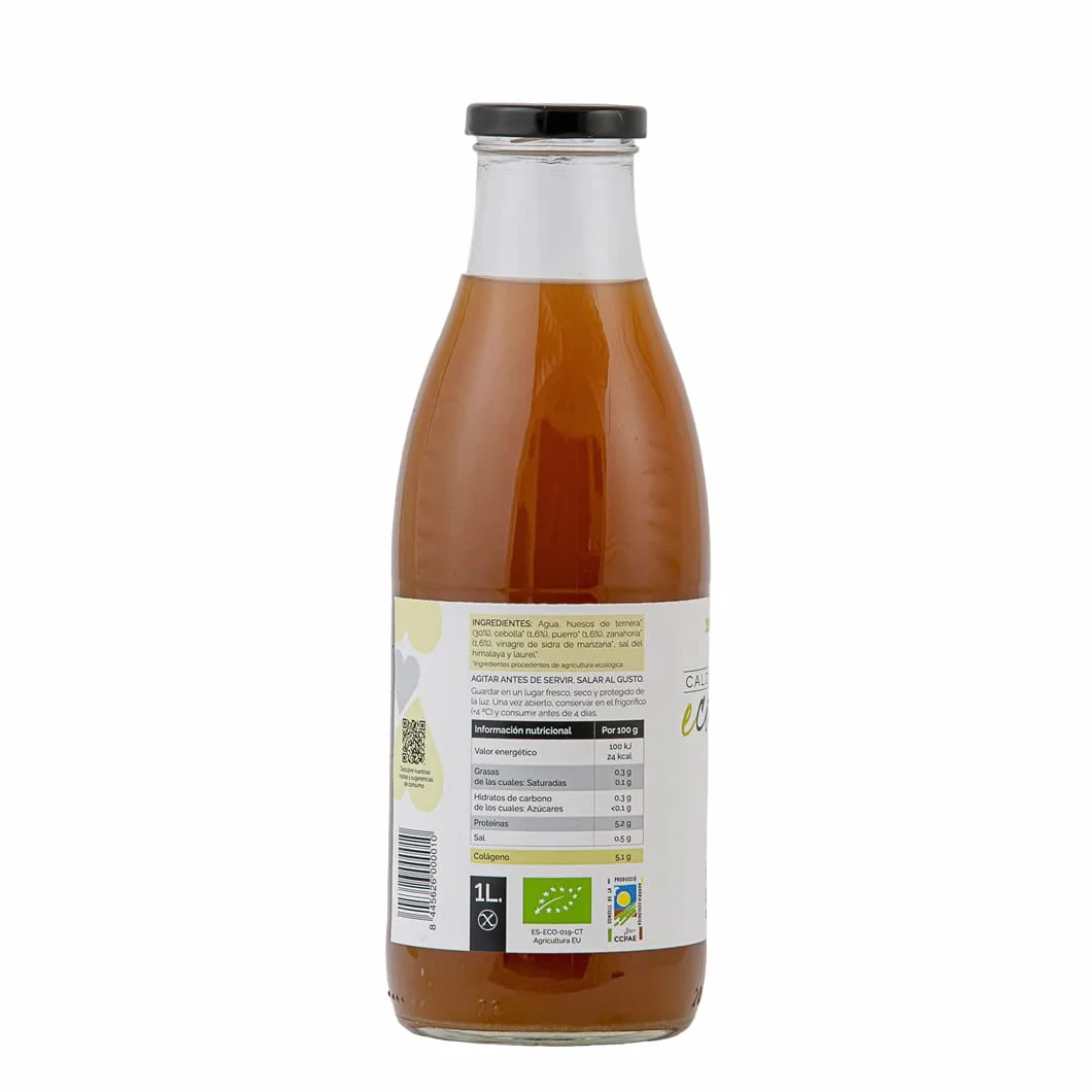 Pack de 6 Botellas (6x1 litro) de Caldo de Huesos de Ternera con Sal | Ecolagen | 1 litro de Caldo de Huesos por Botella | Alto Contenido en Colágeno y Aminoácidos