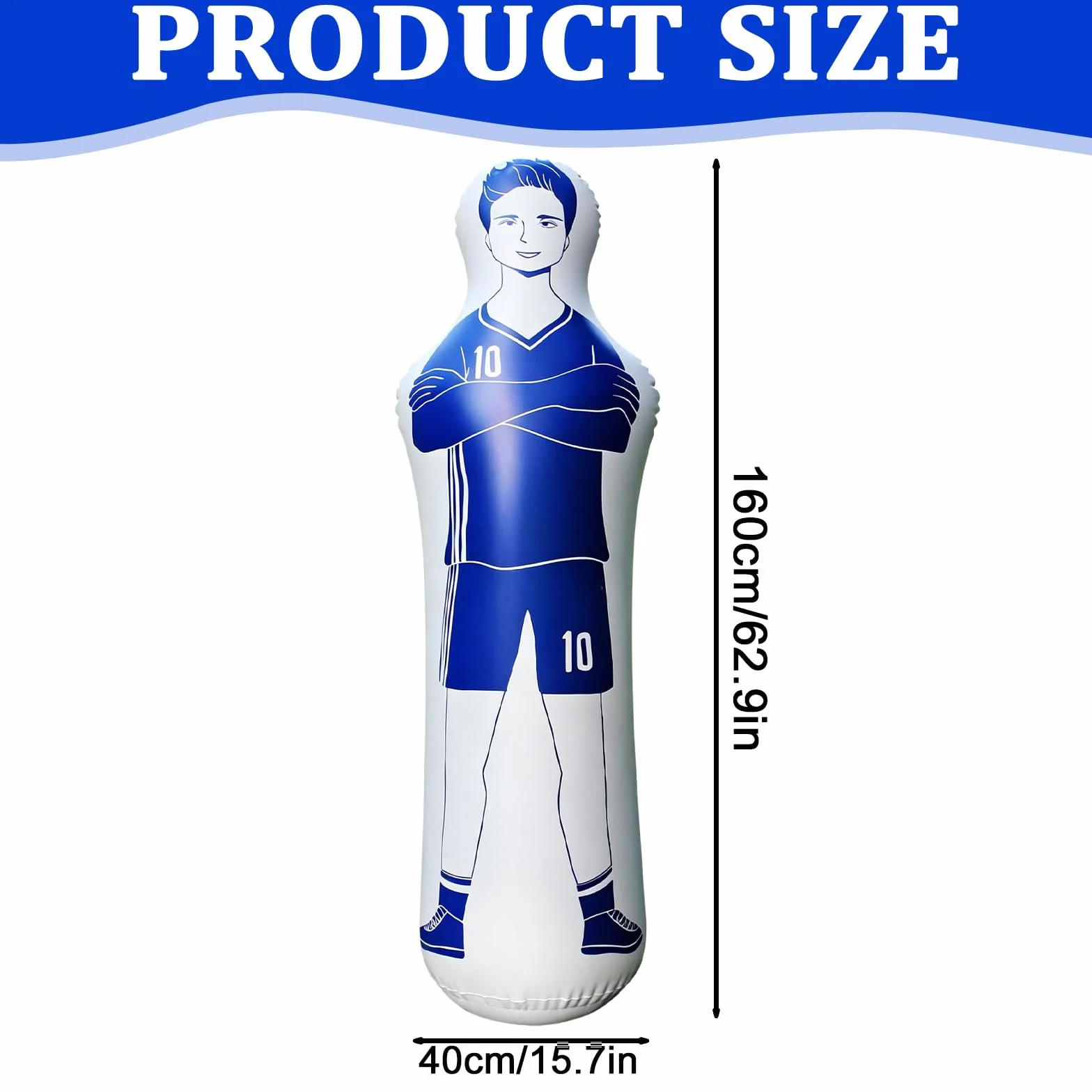 Portero Keeper Tumbler hinchable de fútbol 40 x 160 cm 0,35 mm PVC azul Dummies de tiro libre accesorios de entrenamiento