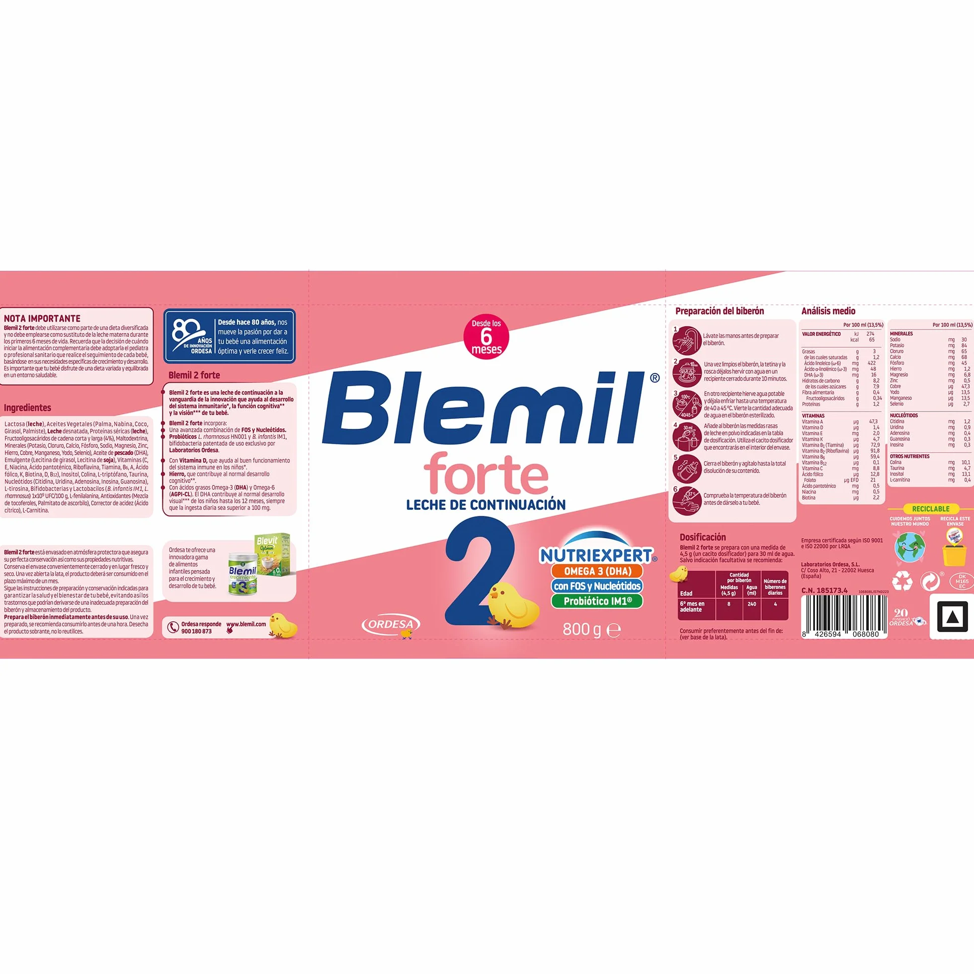 Blemil 2 Forte 3PACK | 3 Botes de 1200g | Leche de Continuación en polvo para Bebé Desde los 6 Meses - Amazon Exclusive