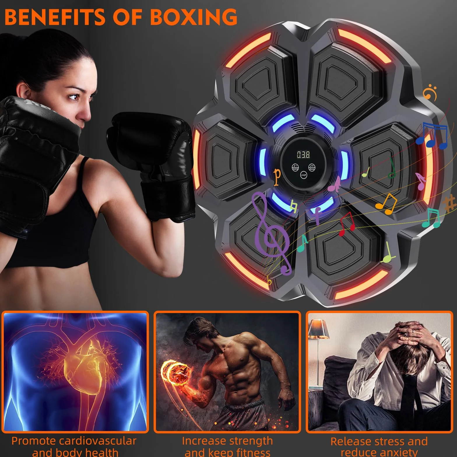 snawowo Music Boxing Machine Adulto 9 Modos 9 Velocidad Boxeo Musical con Guantes Bluetooth Recuento Inteligent