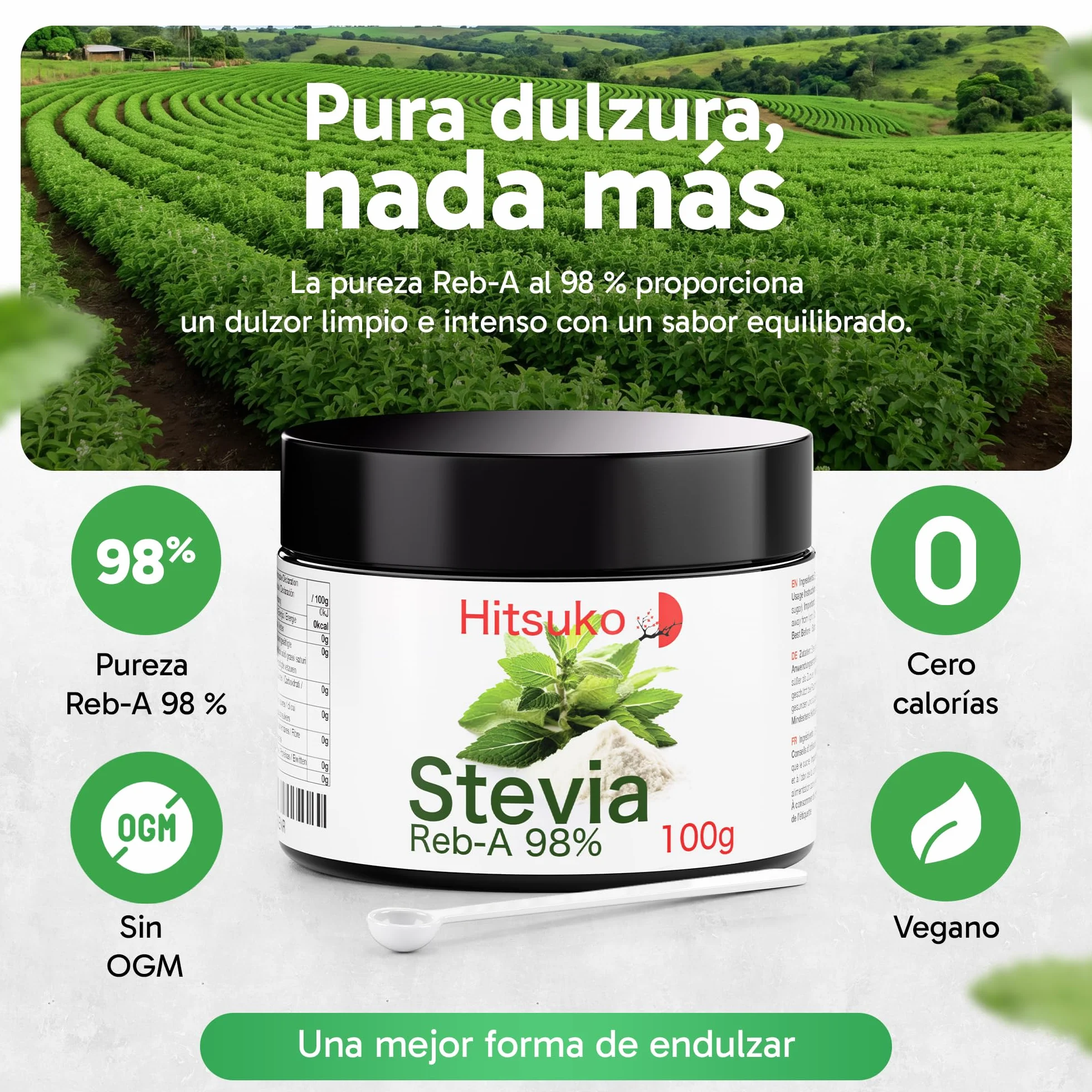 Polvo de Stevia Ultra-Concentrada (100g) | RebA-98 Puro al 98% | 470x Más Dulce que el Azúcar