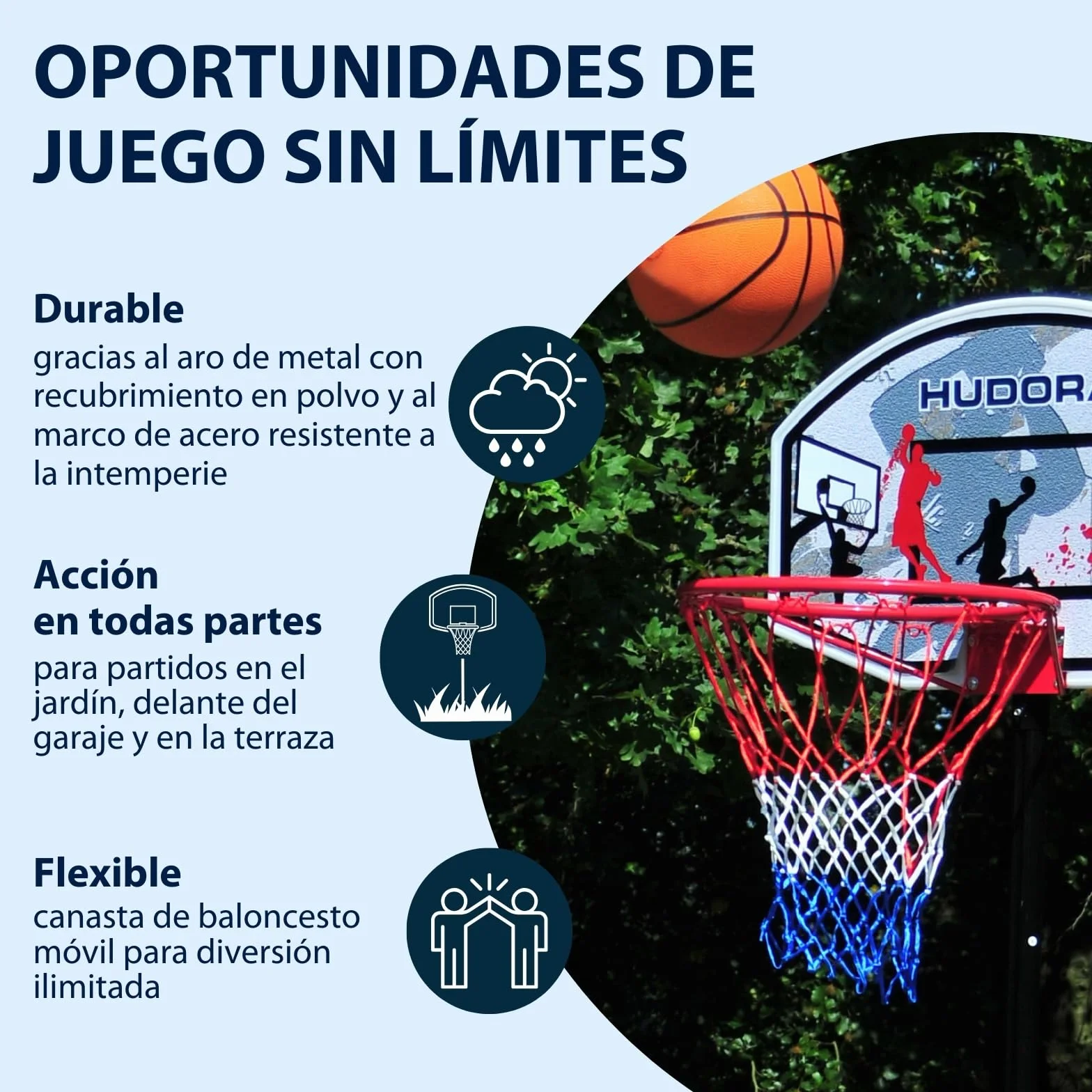 HUDORA Soporte Baloncesto All Stars 205 Canasta Ajustable Altura niños Adolescentes Exterior móvil jardín