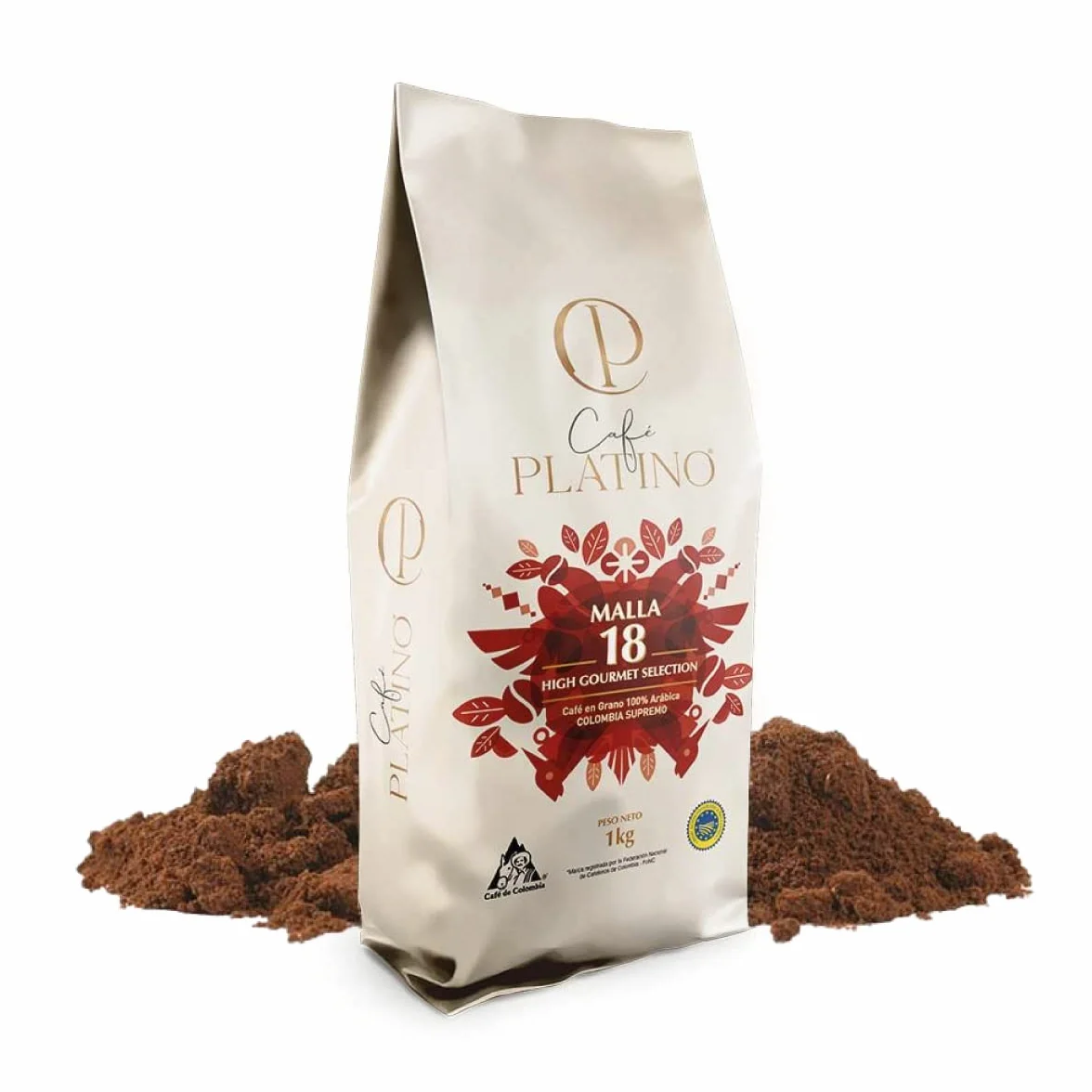 Café Platino - Café Molido de Colombia Supremo Tostado 1Kg - 100% Arábica - Malla +18 High Gourmet Selection