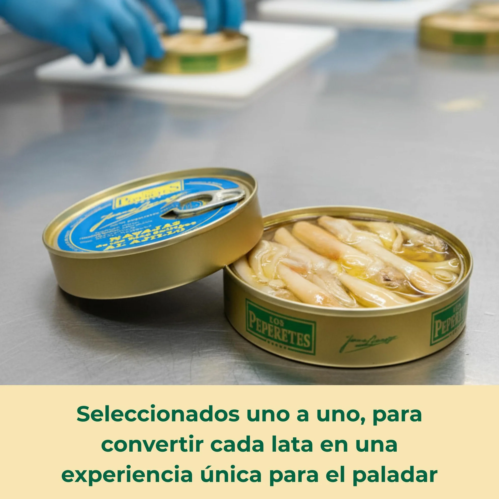 LOS PEPERETES x3 Lata Navajas al Ajillo 120 g | Marisco Gallego Gourmet | Elaboración Artesanal | Conserva Premium con Aceite de Oliva, Ajo y Guindilla | Sabor Tradicional de Galicia
