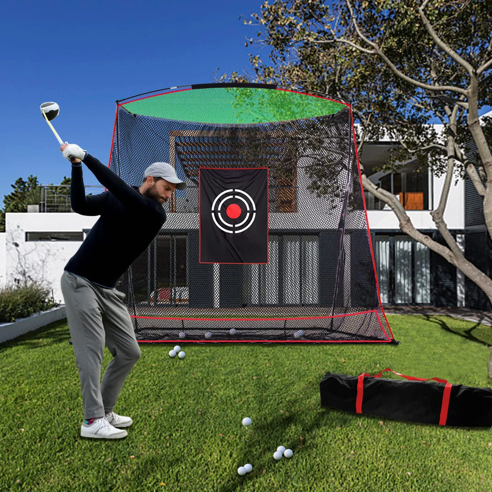 Kapler Red de golf 3 x 0,9 x 2,4 m para interiores y exteriores con bolsa de transporte