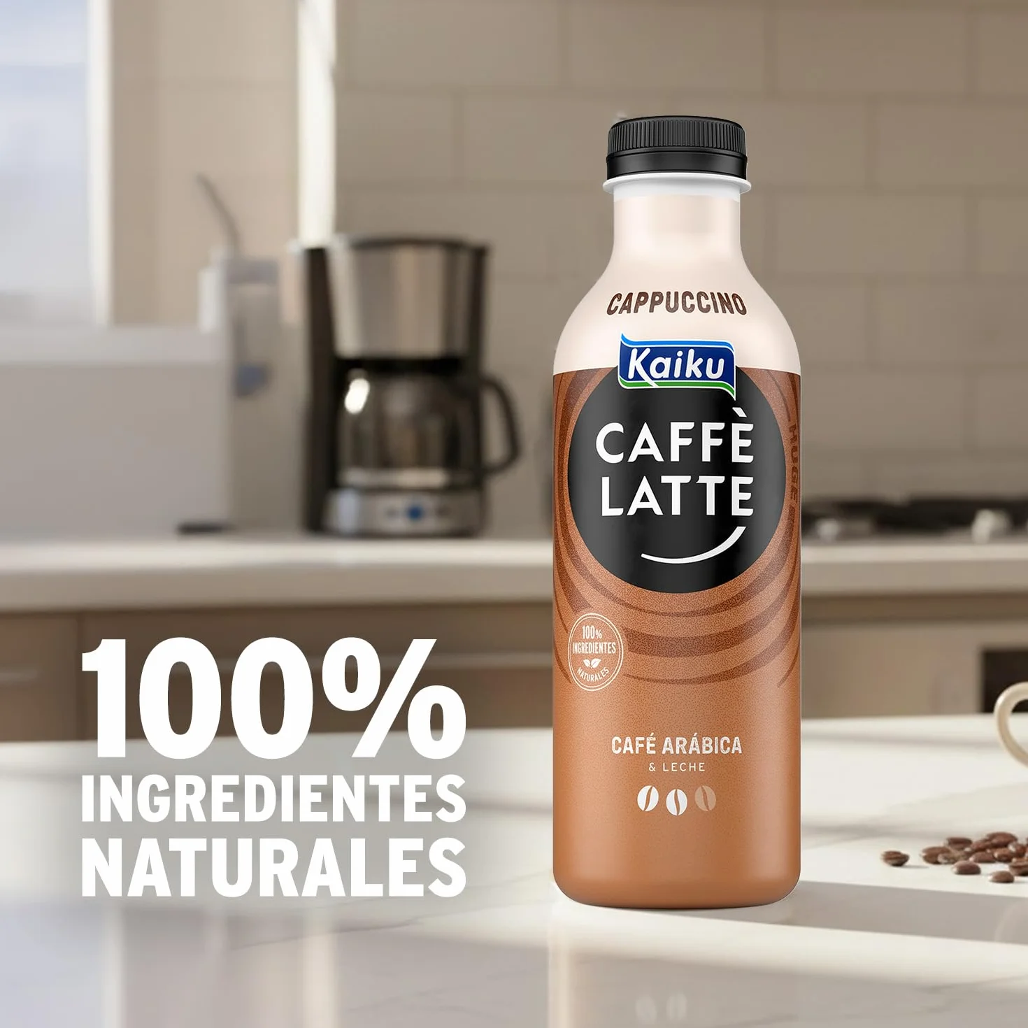 KAIKU CAFFÈ LATTE - Cappuccino Mr Huge Pack 8 x 650 ml, Café Frío con Leche y Cacao, Café Listo para Tomar, Formato Grande, Elaborado con Café Arábica de Nicaragua y Honduras, sin Gluten y con Lactosa