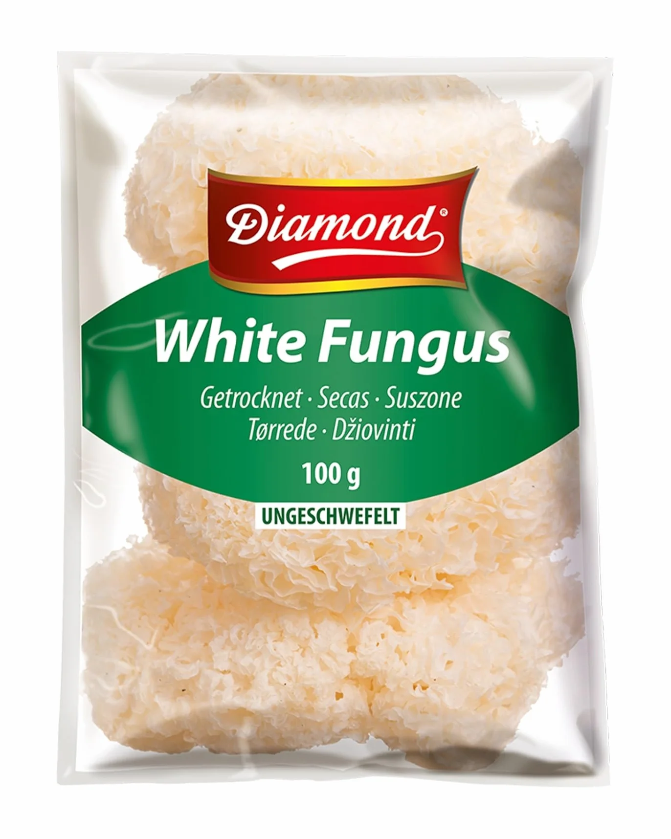 DIAMOND Setas White Fungus (Hongo blanco), setas secas asiáticas para sopas y platos wok - 5 x 100 g