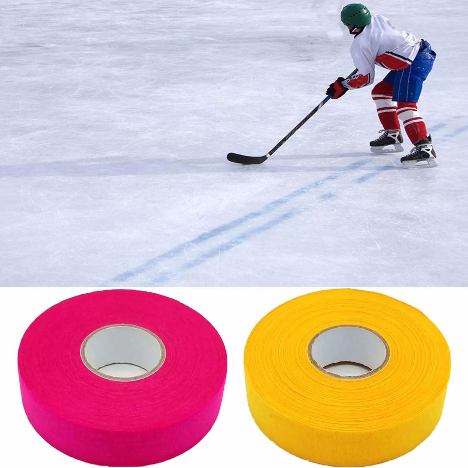 Cinta de Hockey Antideslizante 2 Rollos, Agarre para Palos de Hockey, Tenis, Bádminton, Golf - Rosa Roja y Amarillo
