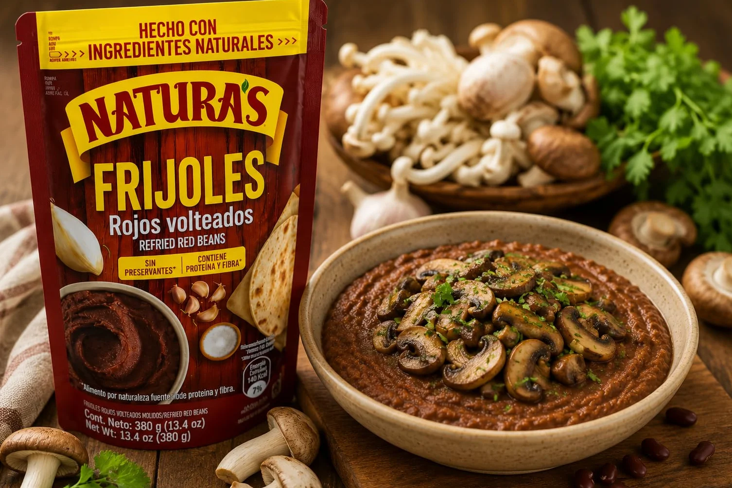 FRIJOLES ROJOS VOLTEADOS MOLIDOS - NATURAS - REFRIED RED BEANS - 380 GRAMOS