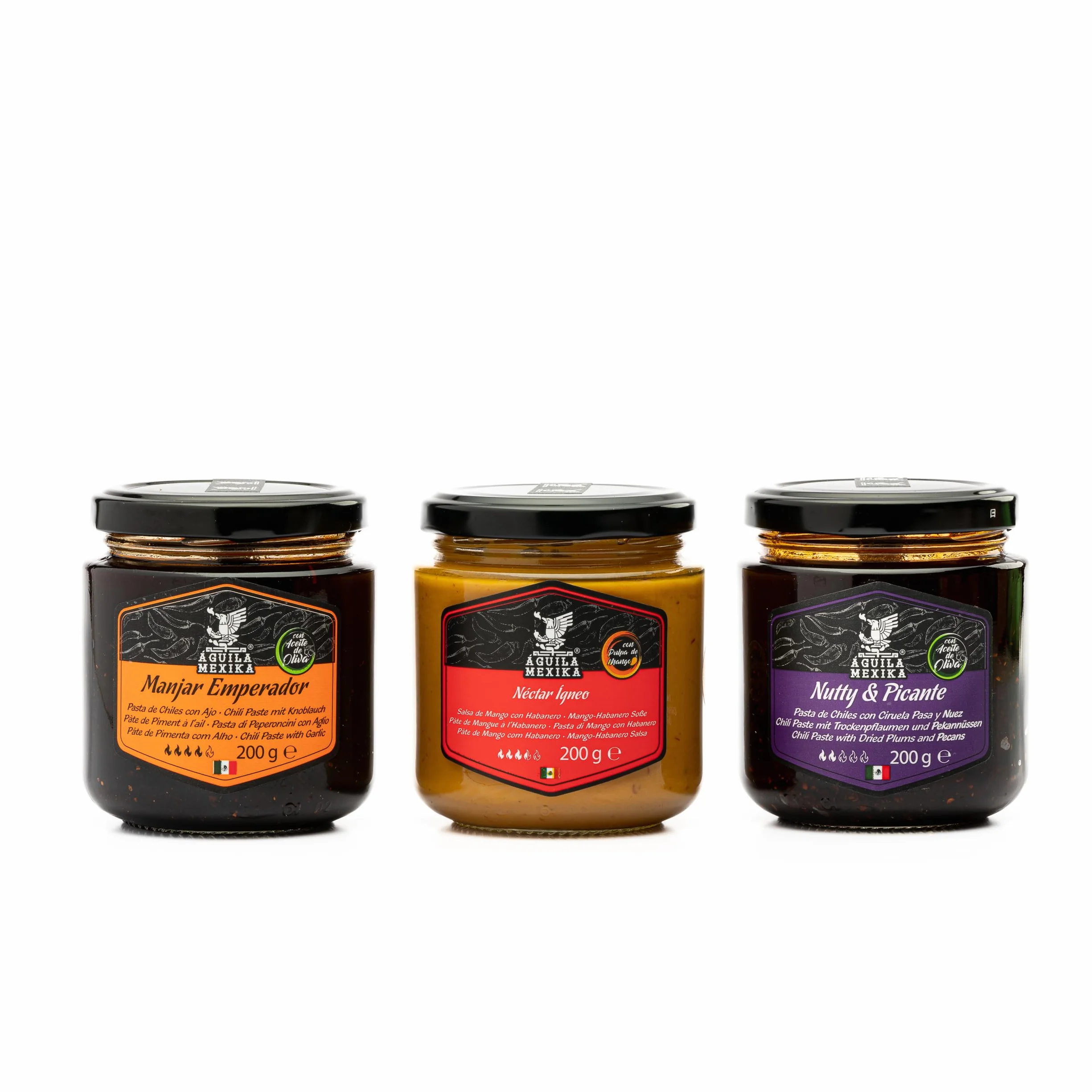 ÁGUILA MEXIKA 3-Pack Escencial Set de salsas picantes gourmet mexicanas ingredientes naturales