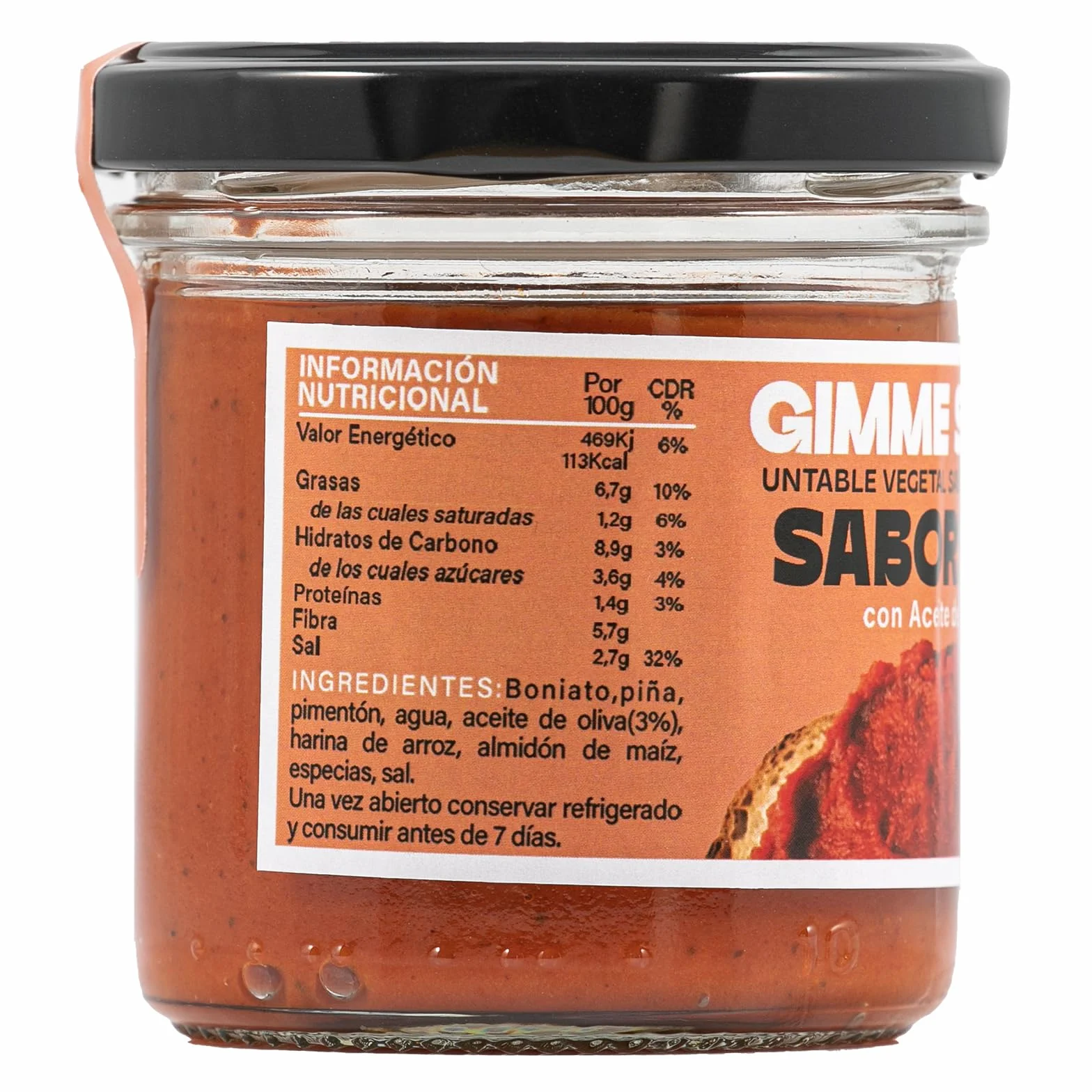 Paté Vegetal Sabor Sobrasada | Untable Vegano Bajo en Calorías con Aceite de Oliva | Sin Alérgenos, Ideal para Deportistas | Gimme Sabor 130g