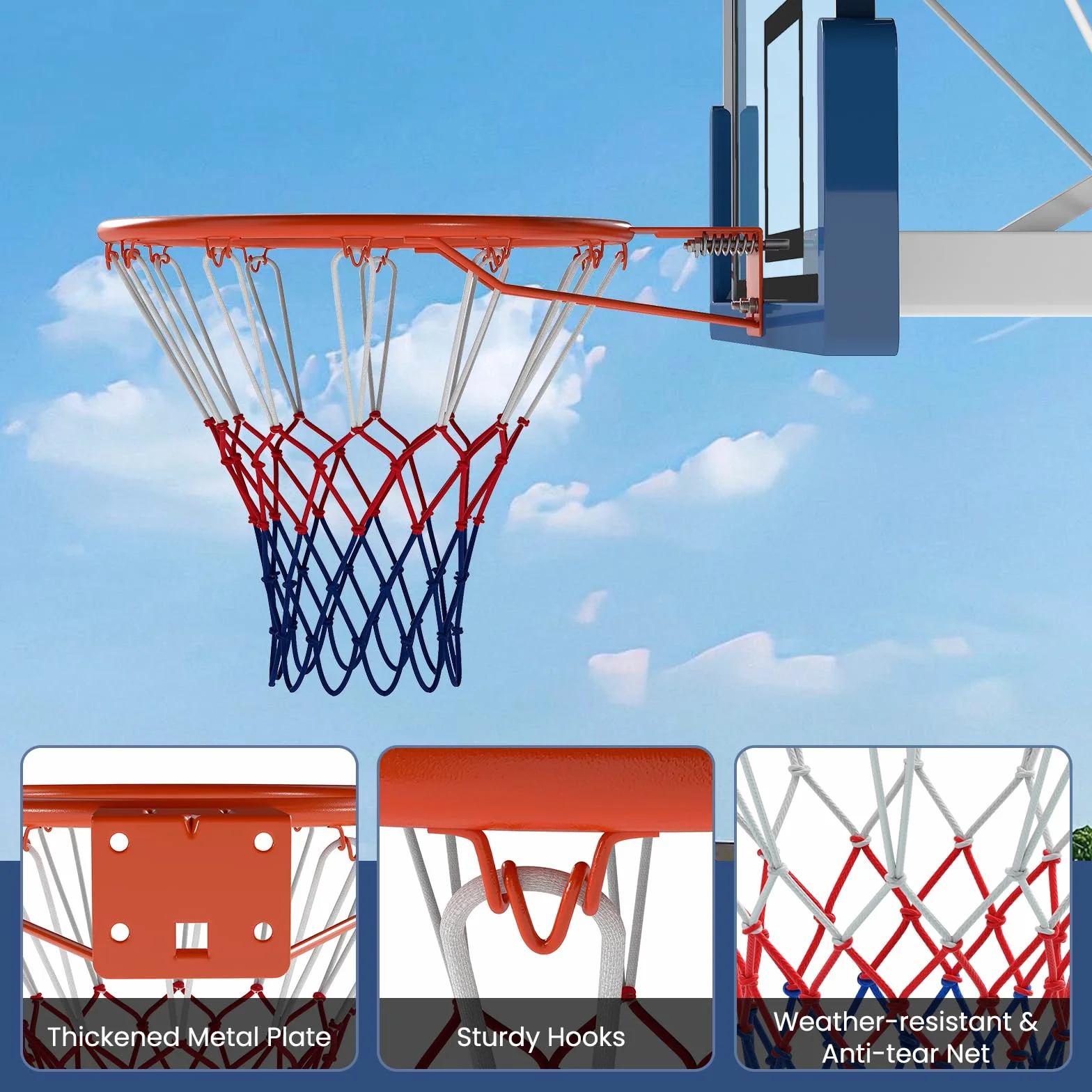 COSTWAY Aro de Baloncesto de 45 CM, Doble Resorte, Canasta Pared, Basketball Hoop Interior y Exterior