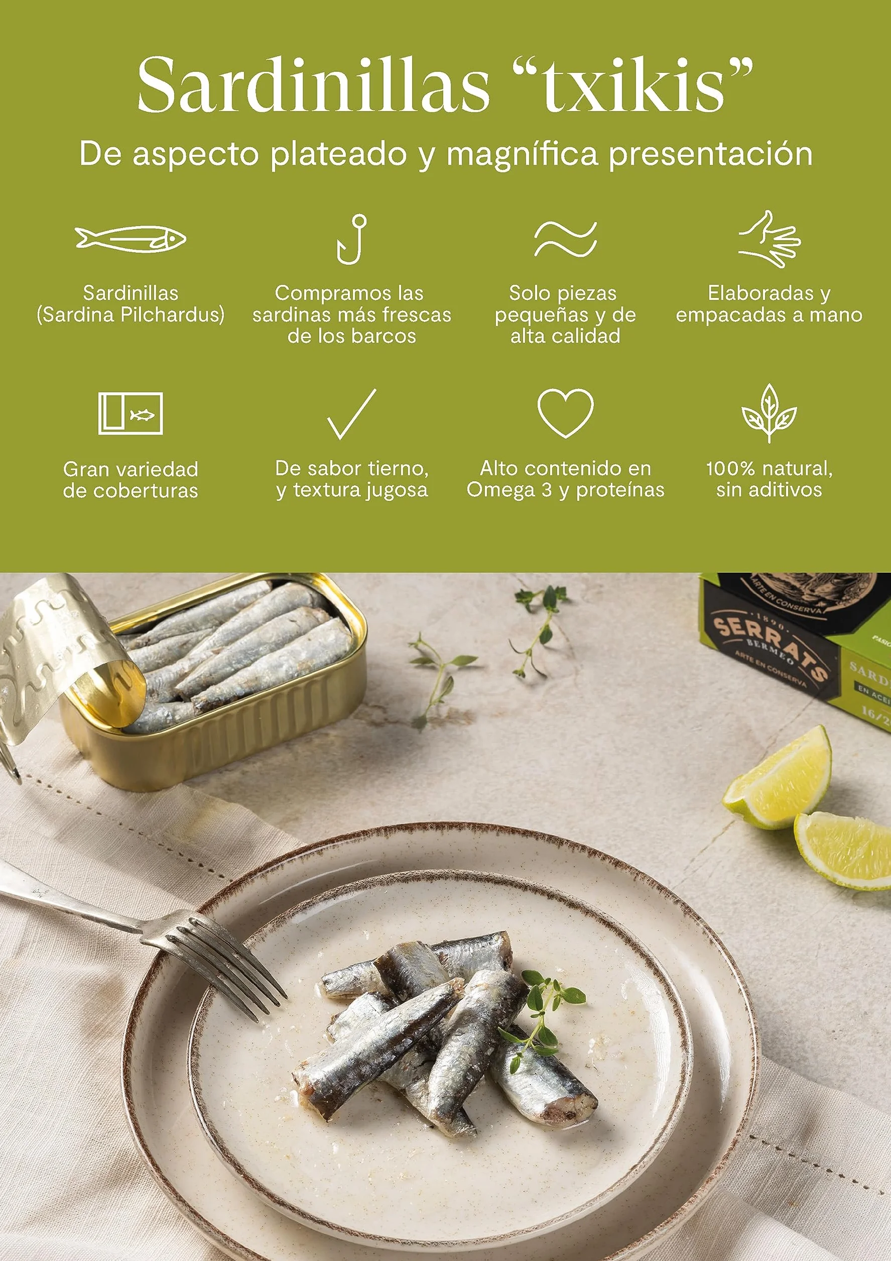 CONSERVAS SERRATS Sardinillas Txikis en Aceite de Oliva Virgen Picante 12 Latas x 115g
