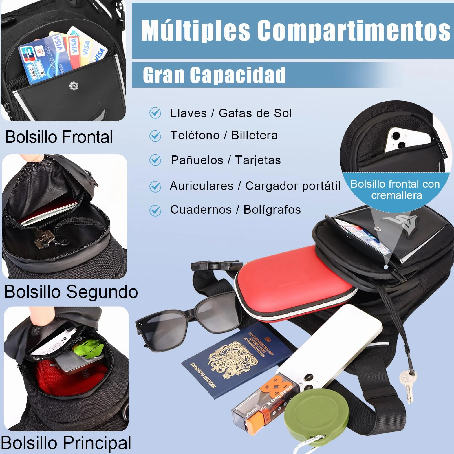 Eshow Pernera Moto Ampliable con Portabotella y Tira Reflectante para Ciclismo Montañismo Senderismo Negro
