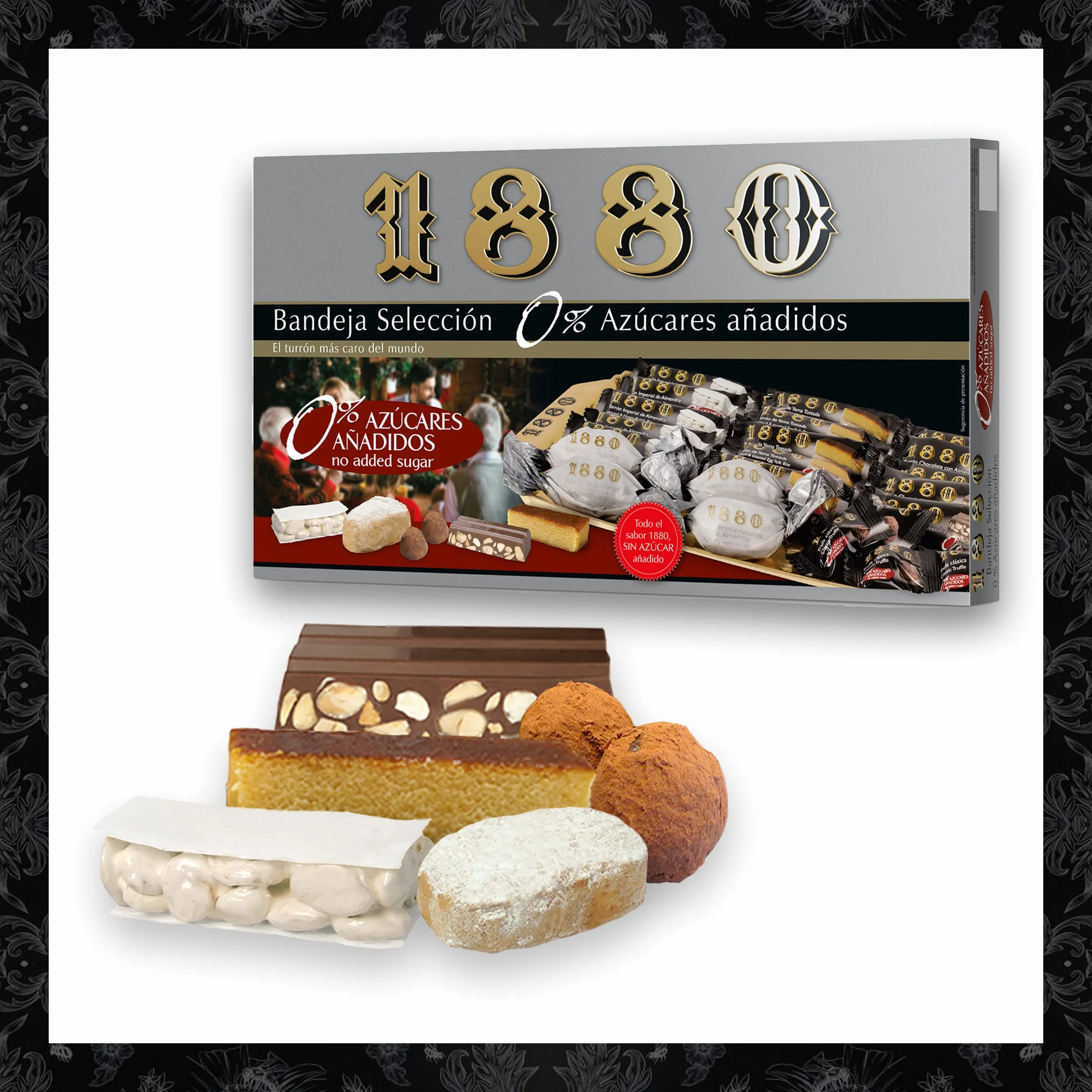 1880 - Bandeja Selección 0% Azúcares Añadidos, Caja, El Turrón más Caro del Mundo, Selección Navidad Calidad Suprema, Típico Dulce Navideño, Receta Artesanal, Listo para Servir, 400g
