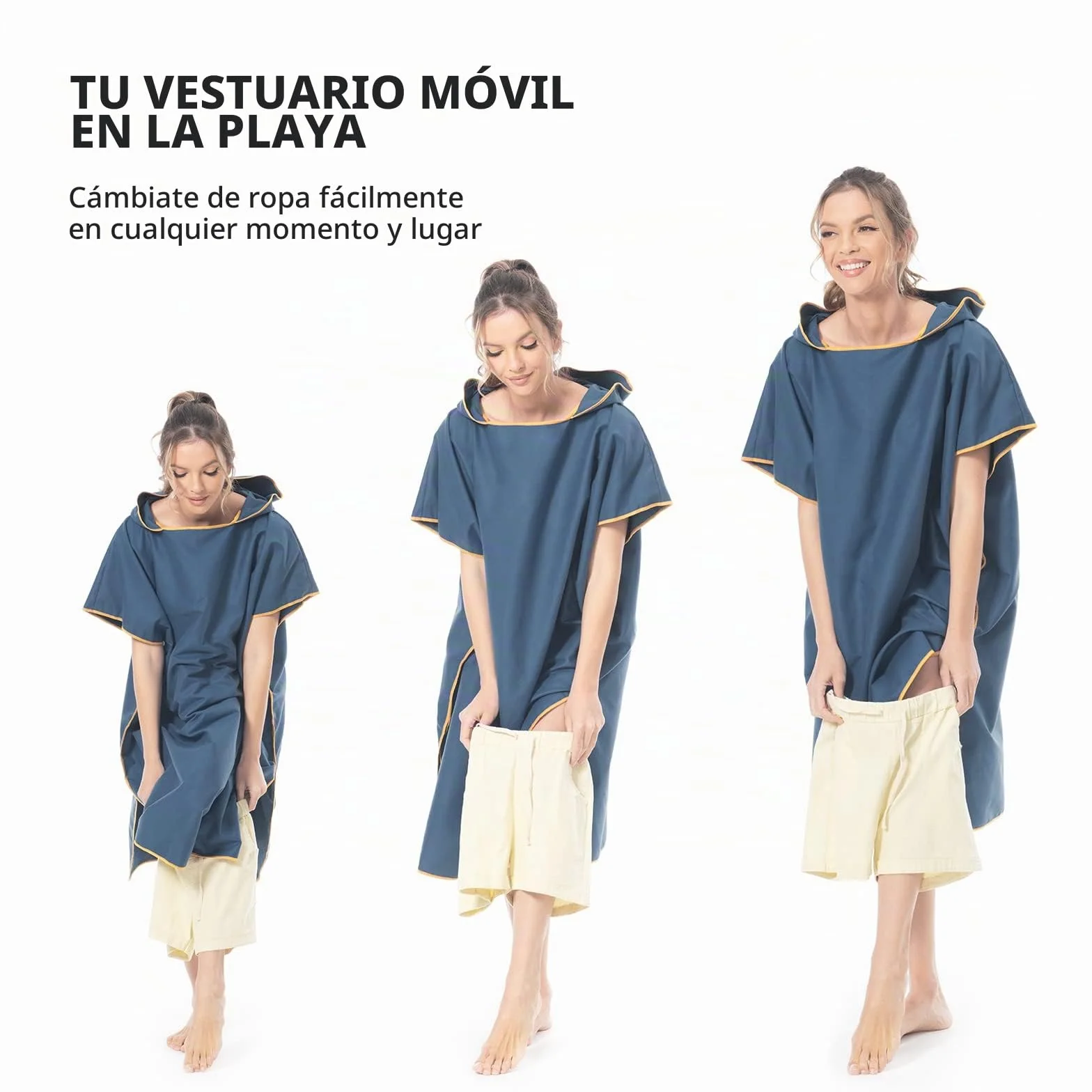 Mokani Poncho de Surf Ligero Compacto Secado Rápido Toalla Adultos Microfibra Playa Azul Oscuro