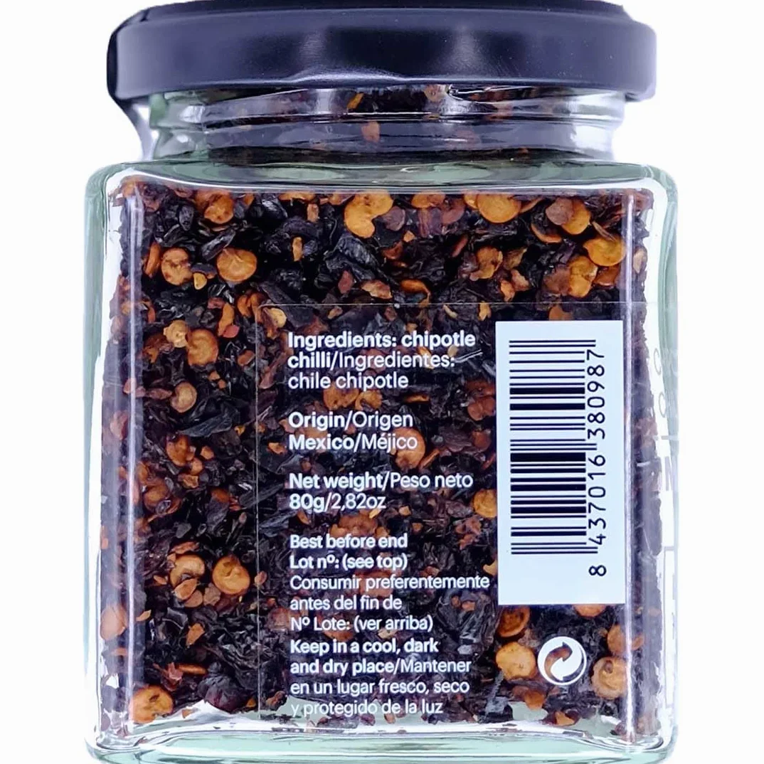 DAMUNE Chiles en Escamas: Jalapeño Rojo Escamas - 80 g, Chipotle Escamas - 80 g, Habanero Red Savina Escamas - 50 g y Habanero Scoprion Trinidad Escamasn - 60 g