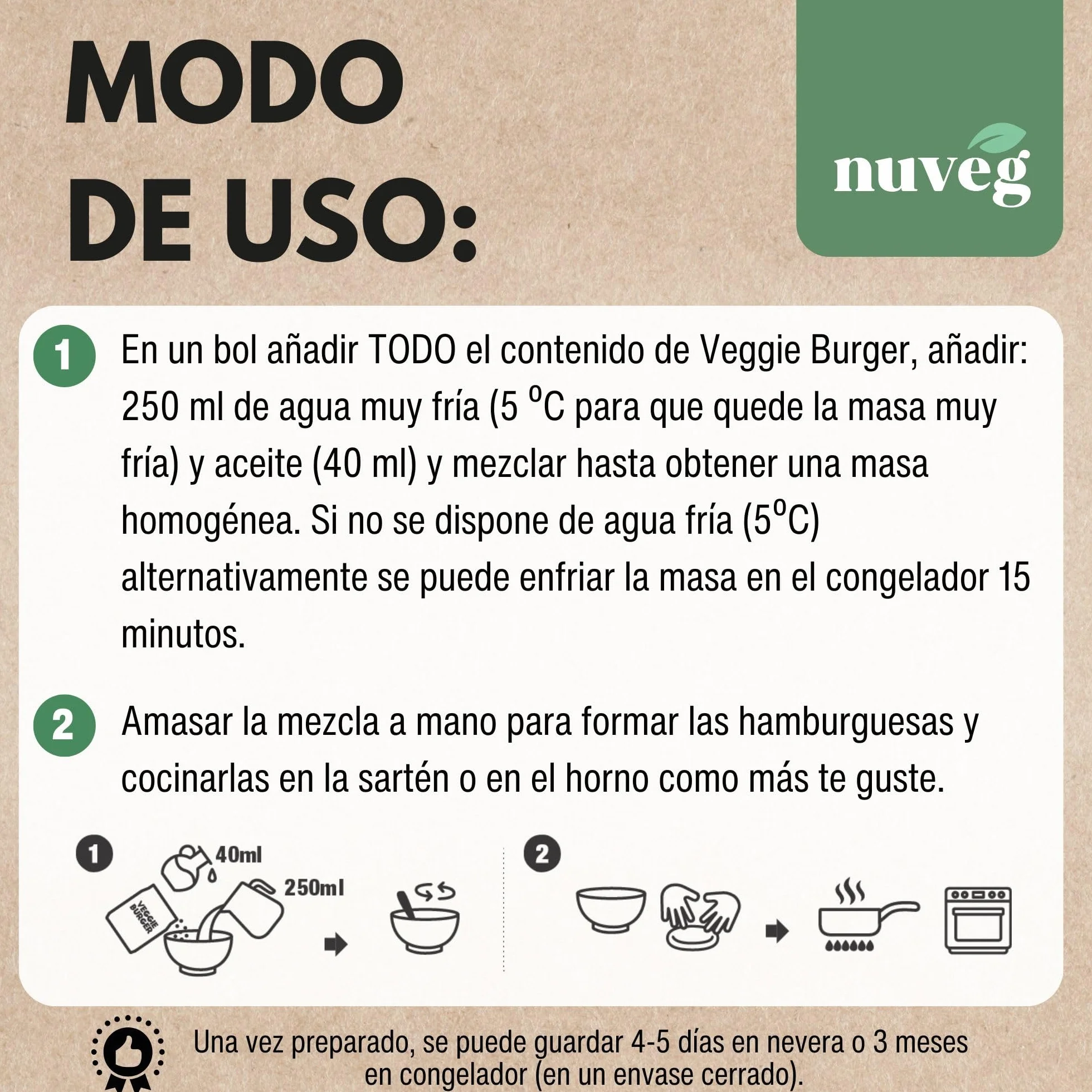 NUVEG Preparado Veggie para Hamburguesa Vegetal, Dieta Vegana y Vegetariana, Alto en Proteínas y Fibra, Sin Gluten y Sin Lactosa, Comida Preparada en Conserva, Fácil y Rápida, Pack 2, 270g