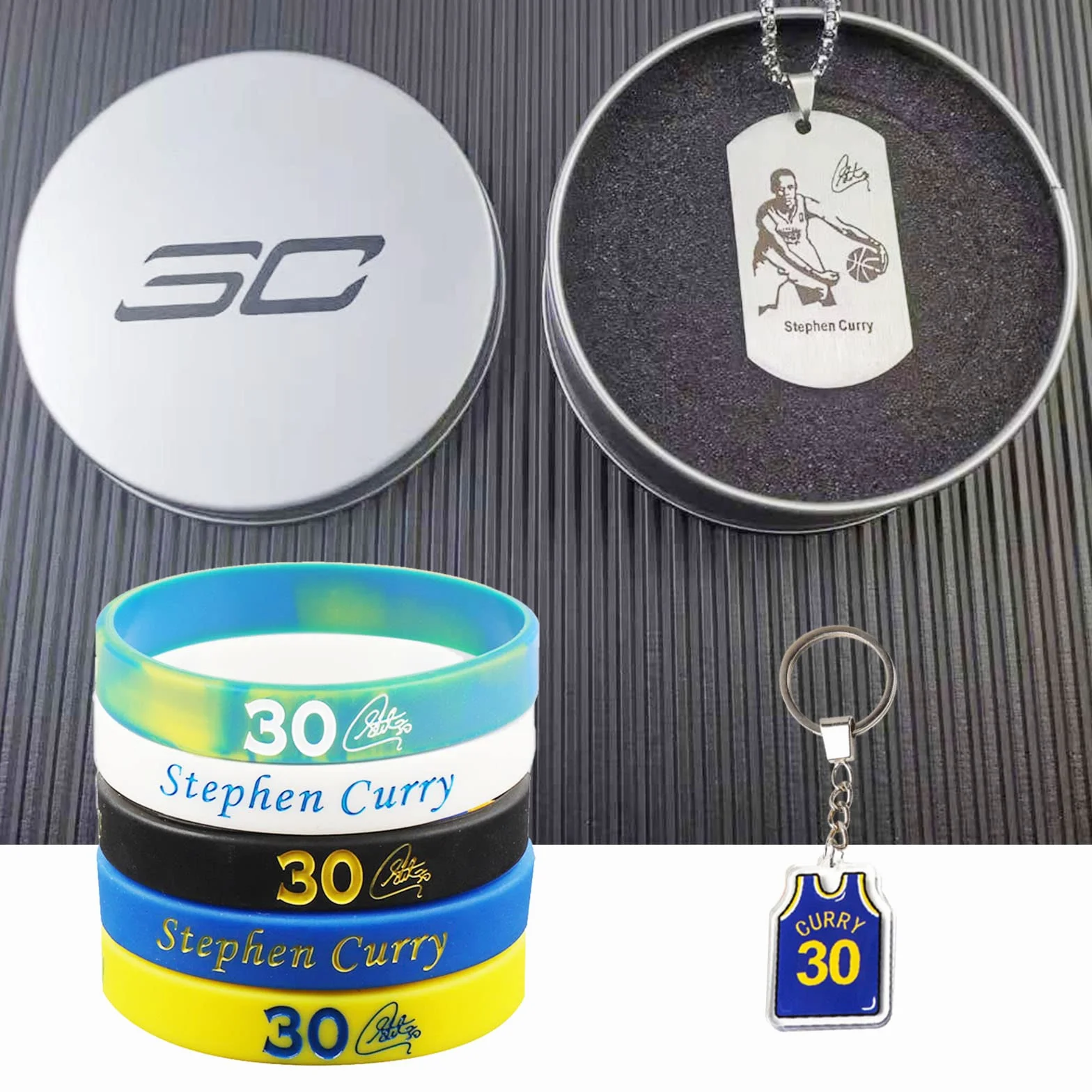 Pulseras de silicona de baloncesto, juego de regalo con llavero y collar para hombre