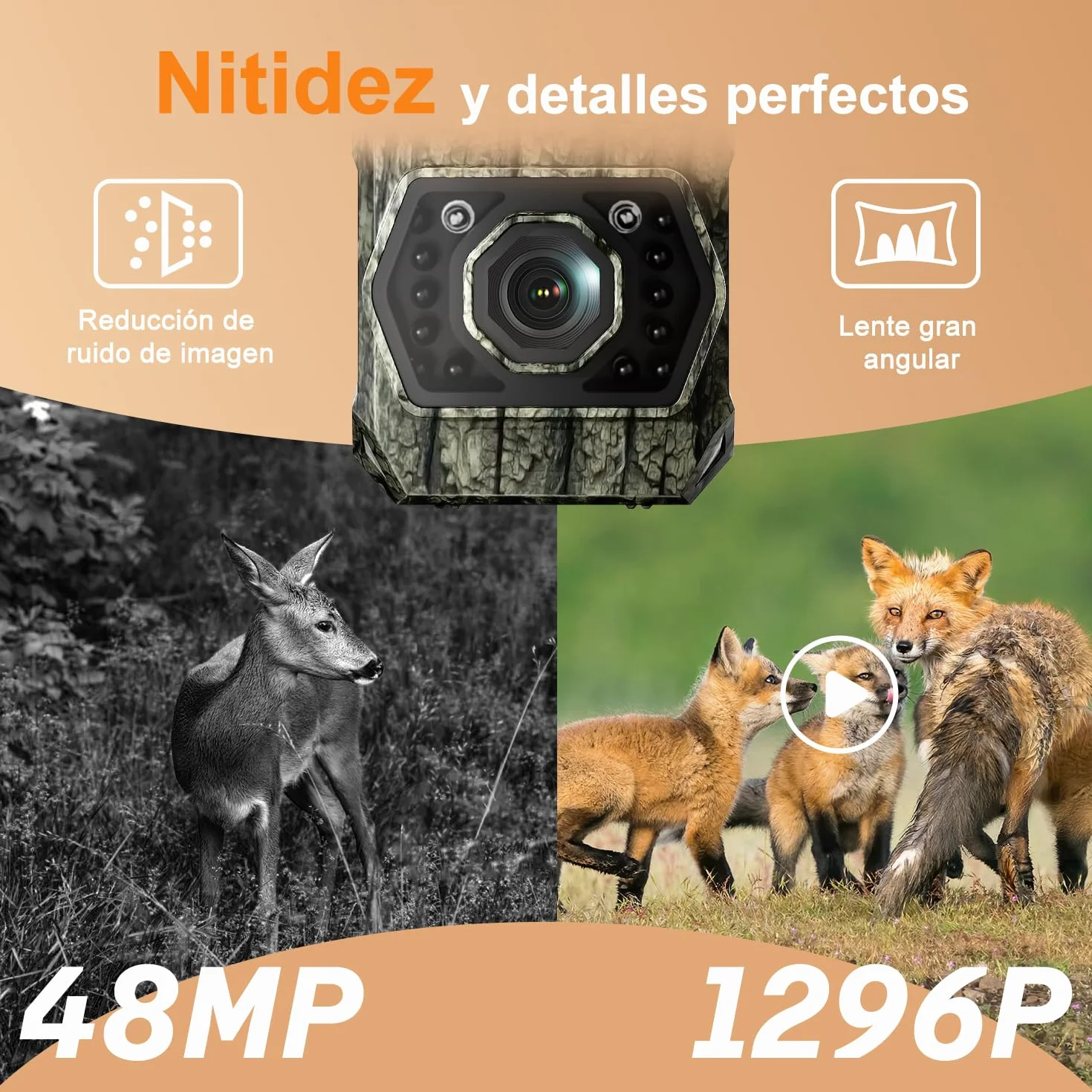 Cámara de Caza Fototrampeo WiFi 48MP Solar Visión Nocturna 5200mAh IP66