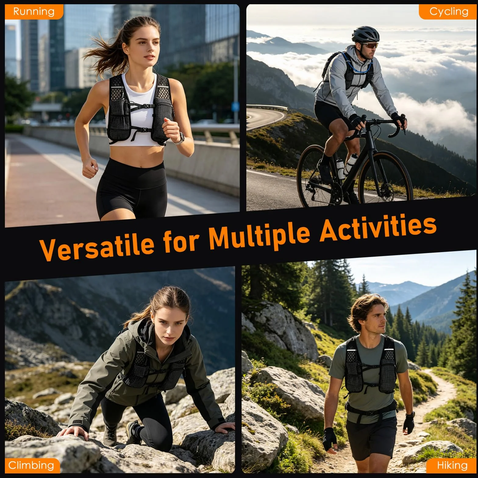 Chaleco Hidratación Trail Running con Vejiga de Agua 2L para Carrera al Aire Libre, Maratón, Ciclismo