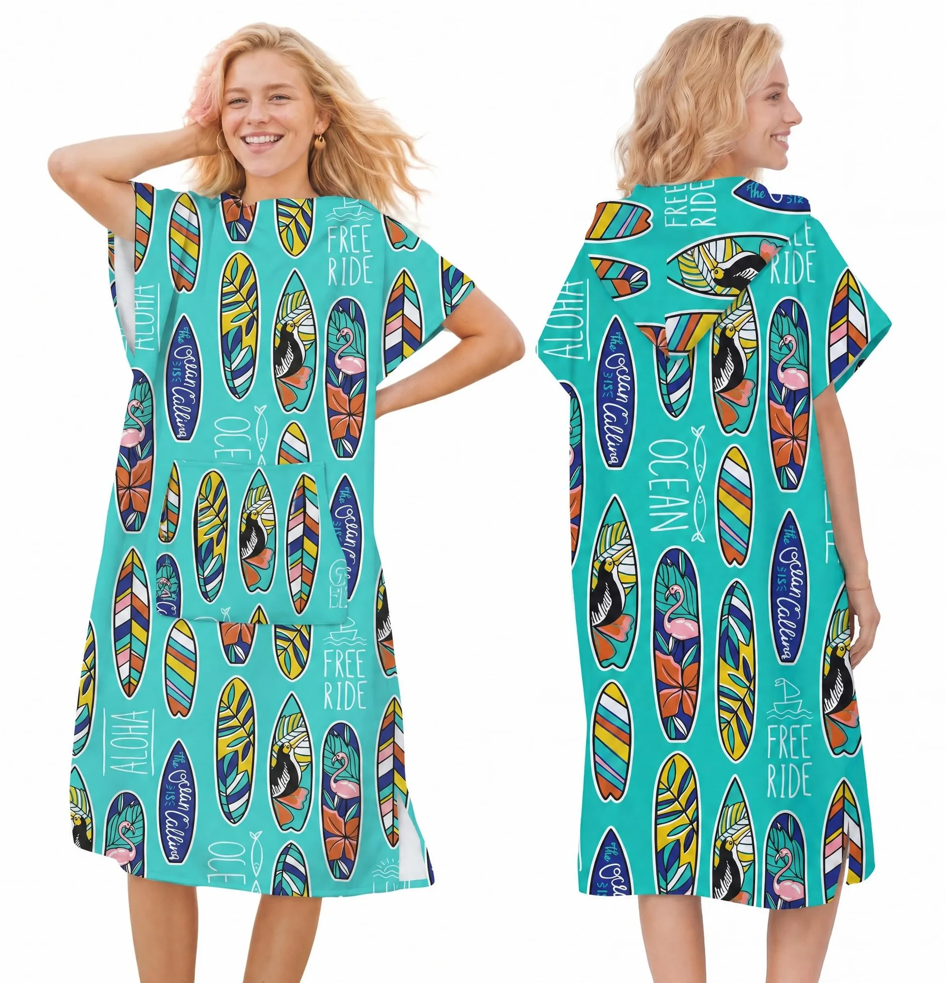 Toalla de Secado Rápido, Capa de Surf, Bata de Baño con Capucha y Bolsillos para Mujeres y Hombres, Natación, Playa (Adult-M)