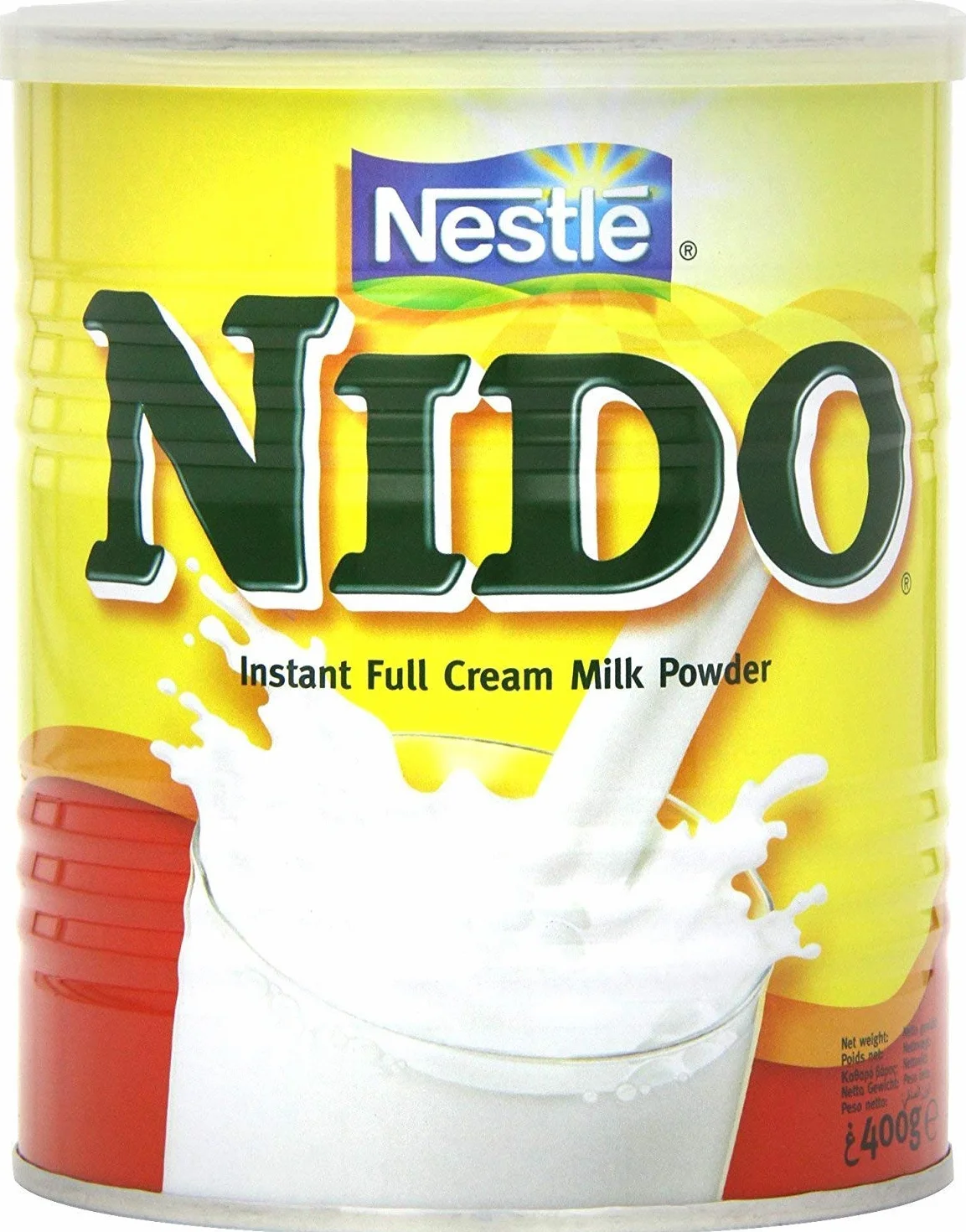 Nestlé Nido Leche en Polvo Entera - Crema Instantánea para Bebidas de Café y Té con Vitaminas y Minerales Añadidos y Sin Conservantes ni Colorantes - Lata de 400 g